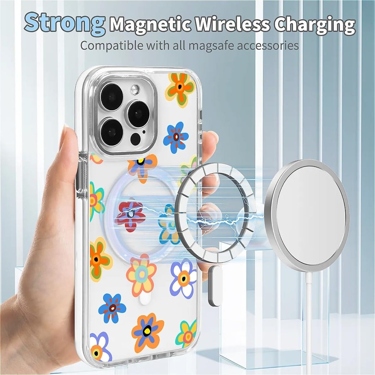 for iPhone 15 Clear Case, Campatible with Magsafe,Fresh Red Cherry Soft TPU Slim Magnetic for Women Girl Protective Case for iPhone 15-6.1 Inch (White) - Image 7