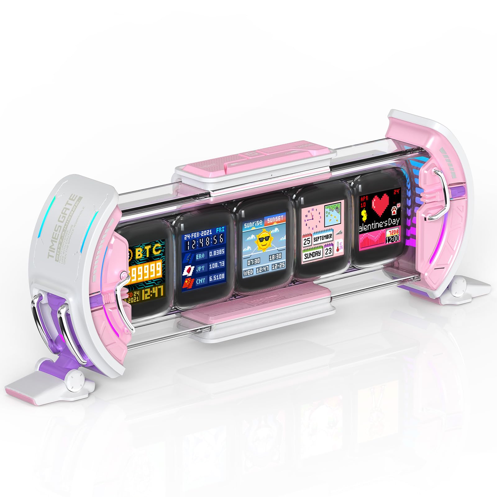 Divoom Times Gate - Cute Gaming Digital Clock with Smart App-Controlled, Support Weather Forecast, Stock Market/Exchange Rate, Social Media, Pixel Art Display for Gamers & Home Office Decor (Pink)