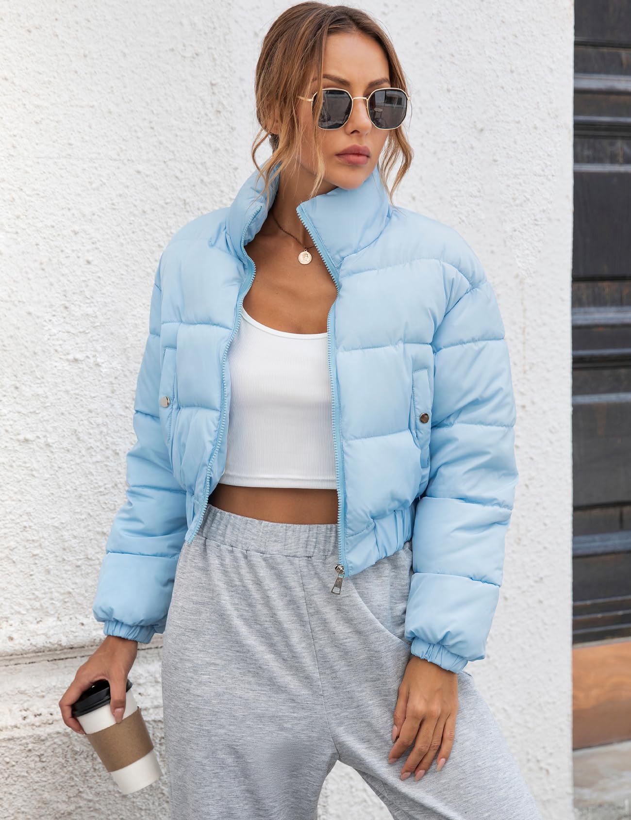 Gihuo Women' s Cropped Quilted Puffer Jacket Outerwear Coats: Gihuo Women' s Cropped Quilted Puffer Jacket Outerwear Coats