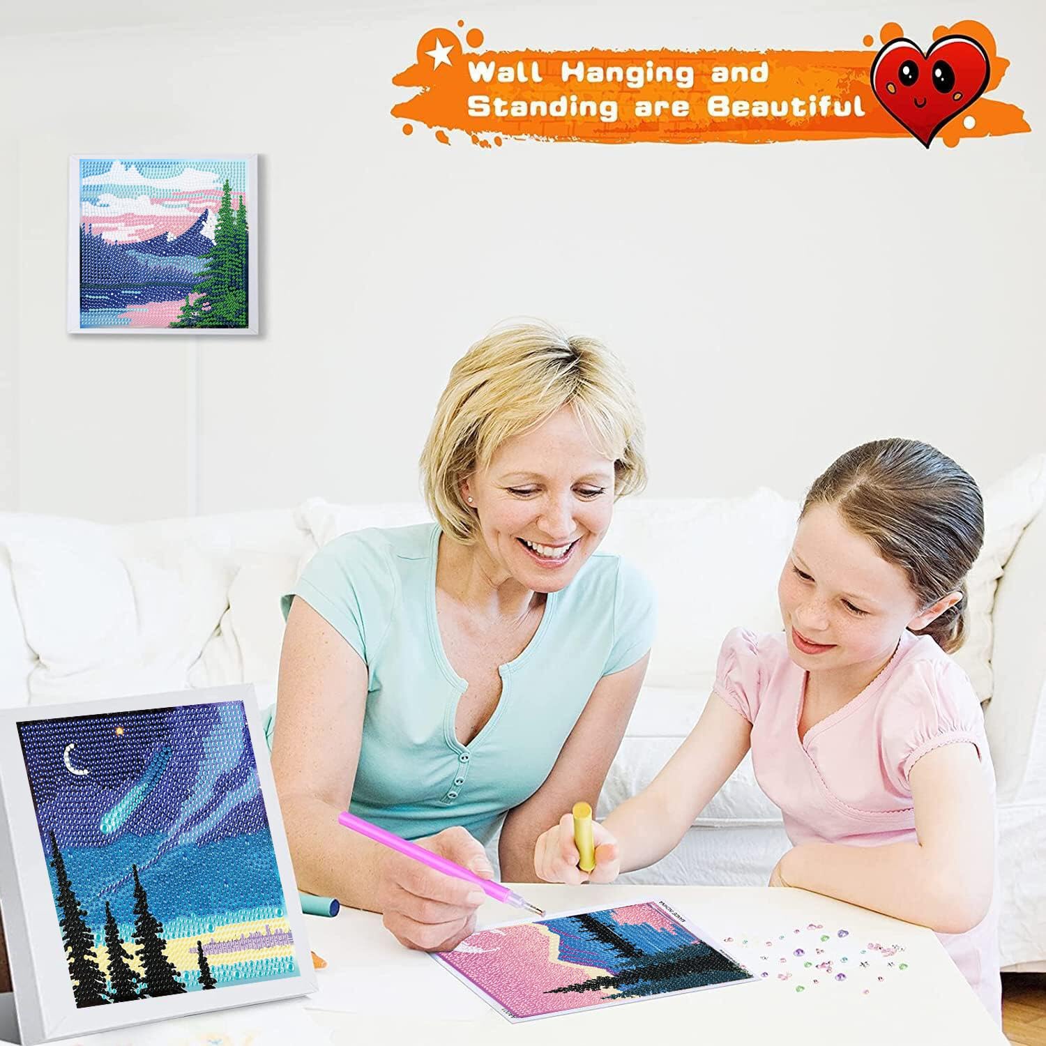 ARTMYRUI 4 Pack Diamond Painting Kits,Small Diamond Art Kits for Adults & Kids,5D Moon Mountain Lake Landscape Diamond Art Kits,DIY Diamond Dots Big Gem Crafts for Home Wall Decor Gifts （6x6Inch）.