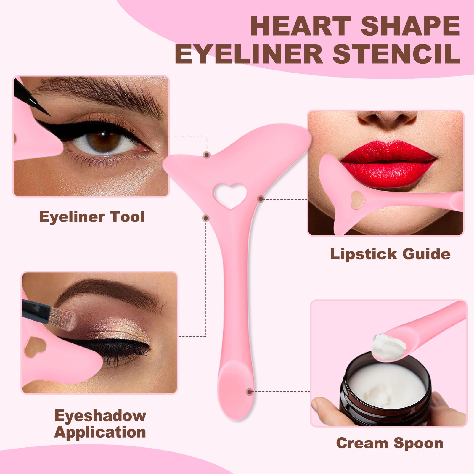 IDDFEVE 4Pcs Eyeliner Stencils, Silicone Winged Tip, Multifunctional Mascara Shield for Eyeshadow and Eyelashes, Professional &Quick Cat Eye Makeup Tool for Beginners (Pink)