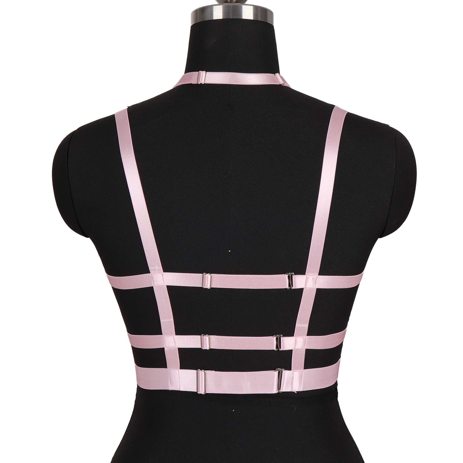 Woman's Body Harness Bra Lingerie cage Punk Goth Plus Size Festival Rave Pentagram Chest Strap Belt: Pink