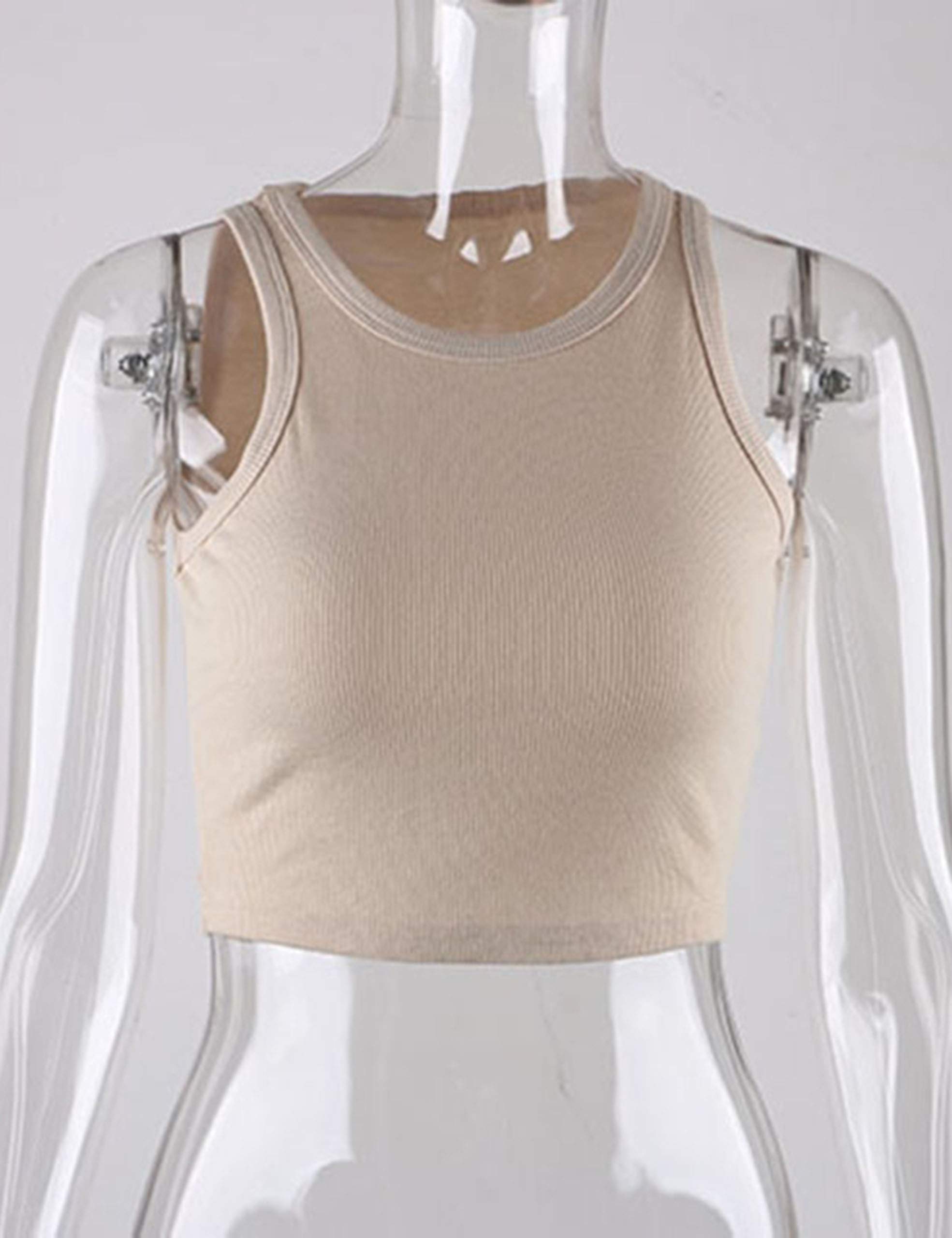 KAMISSY Cotton Rib-Knit Racerback Basic Tank Tops for Women Girls Sleeveless Vest Binding Y2k Crop Tank Top thumbnail 5