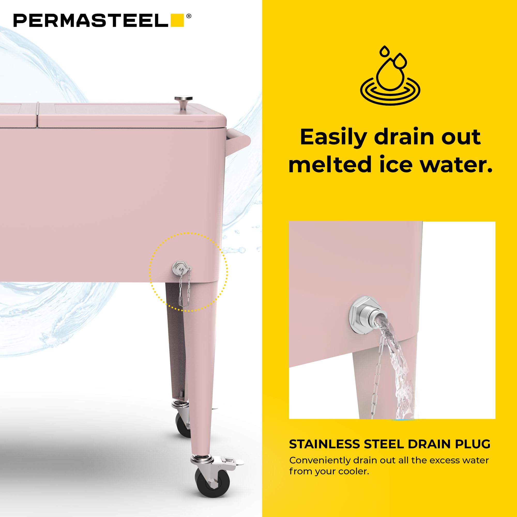 Permasteel 80-Qt Classic Outdoor Patio Cooler for Outside, Beverage Bar Cart With Wheels & Handles, Retro Design