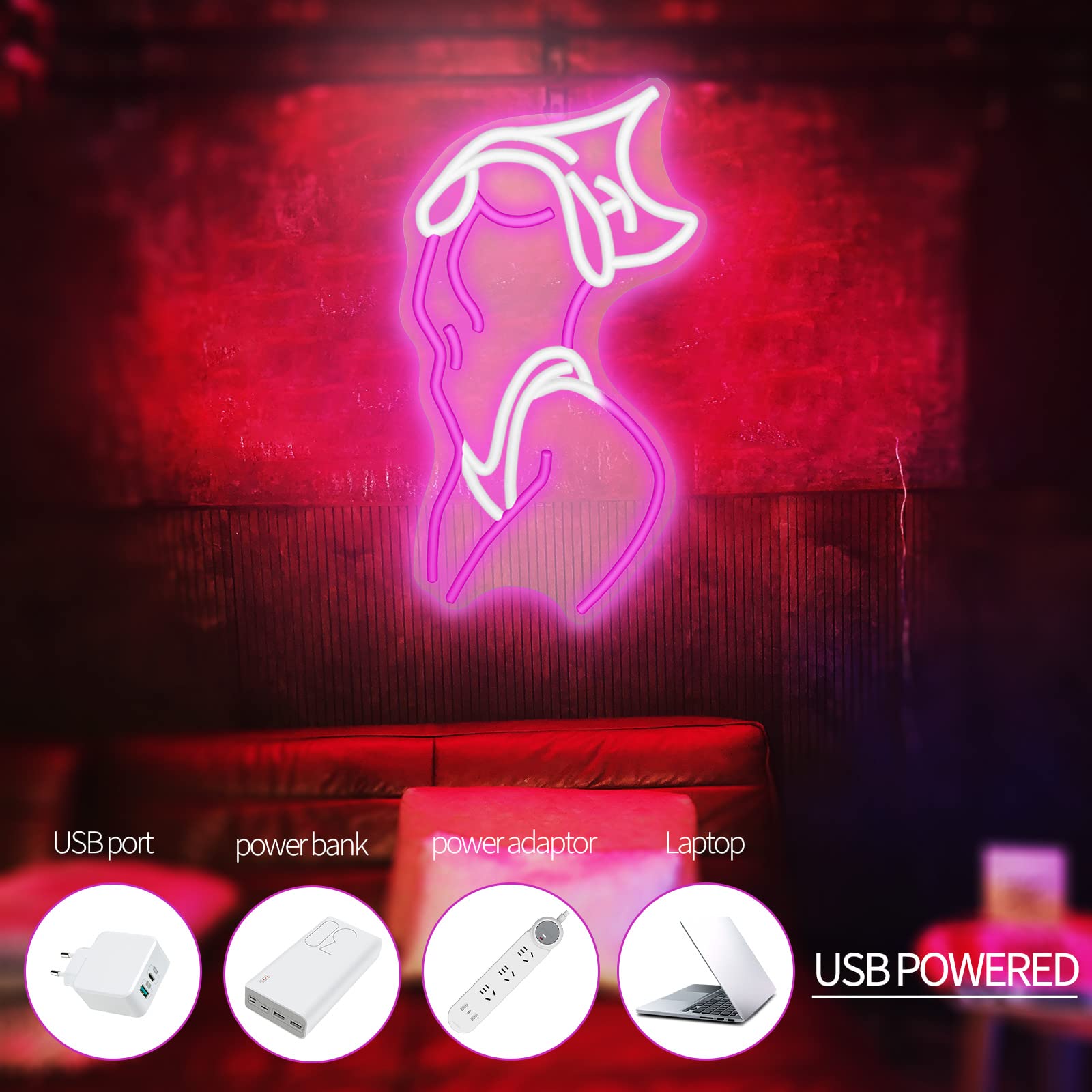 Neon Signs for Wall Decor Pink LED Light Sign for Preppy Room Decor Light Up Sign for Birthday Party Decoration USB Powered: A-Lady