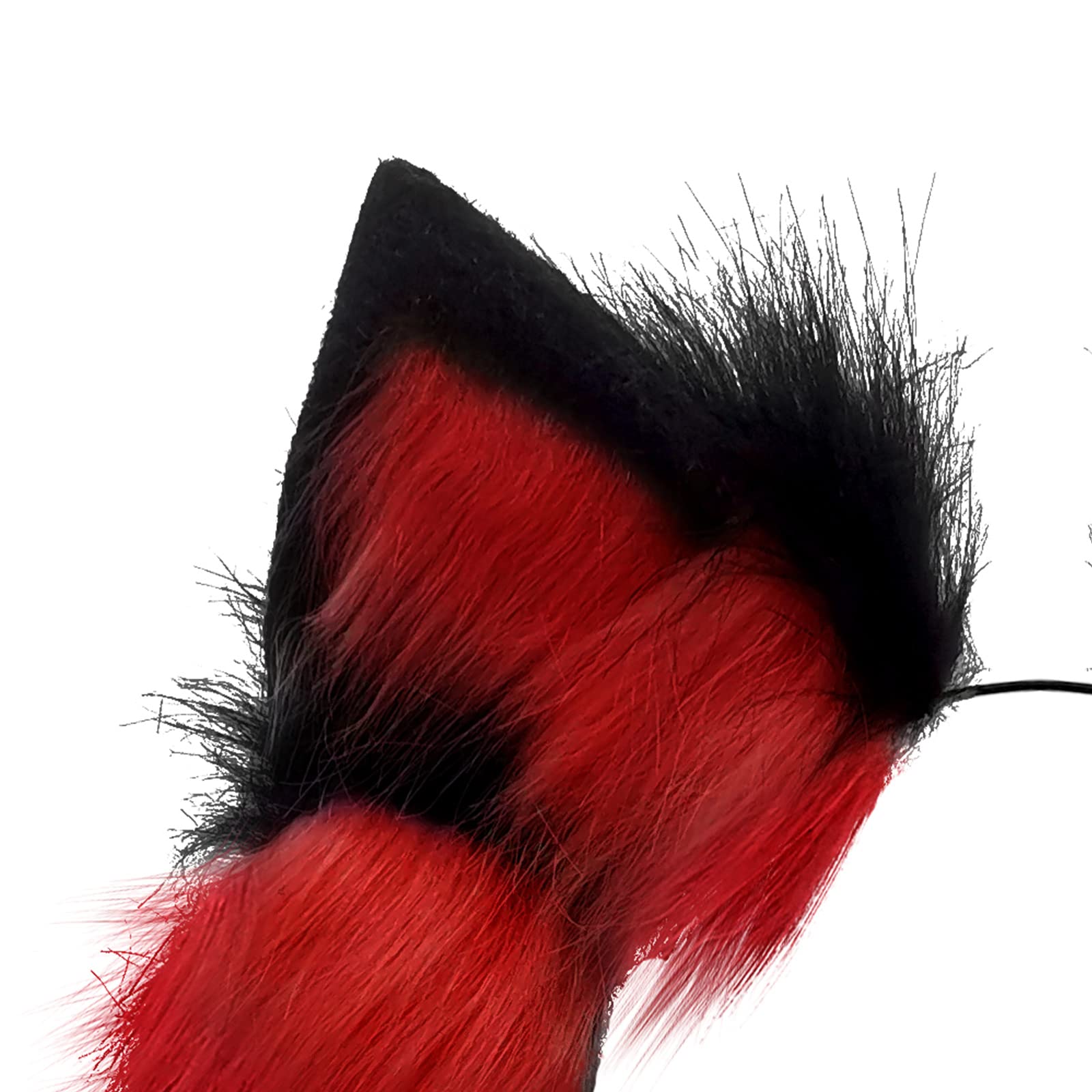 GaliaFaya Cat Wolf Fox Dog Ears Headband Handmade Faux fur Cosplay Halloween Costume Party: Black+red