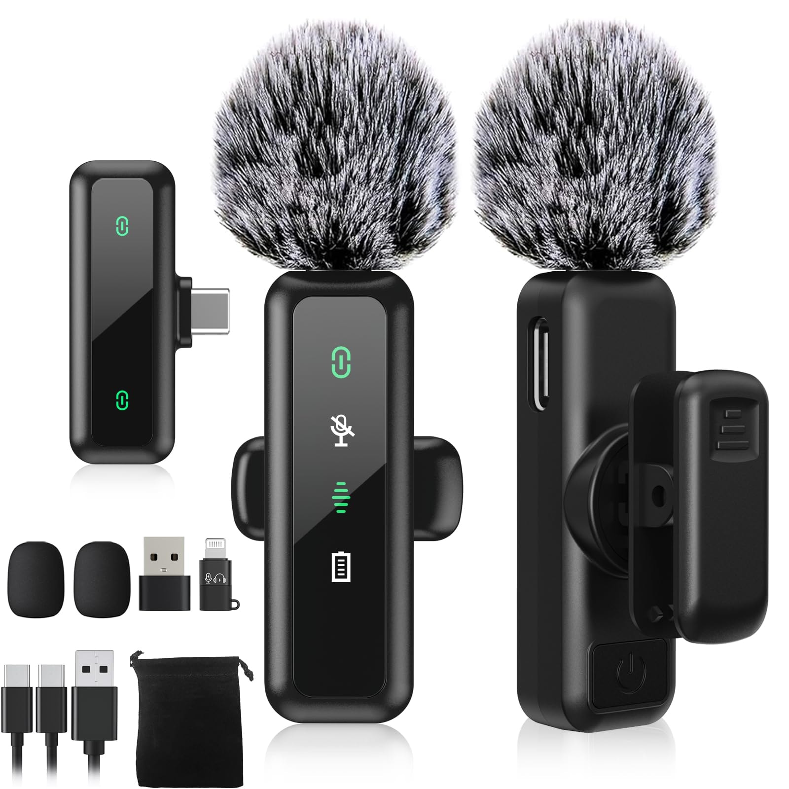 Wireless Lavalier Microphone for iPhone 5-14 Series, LED Display Mini Lav for iPhone with Noise Cancelling, Lapel Mic Wireless 2 pack for Content Creator Video Recording, Vlogging (Lightning Only) - Image 1