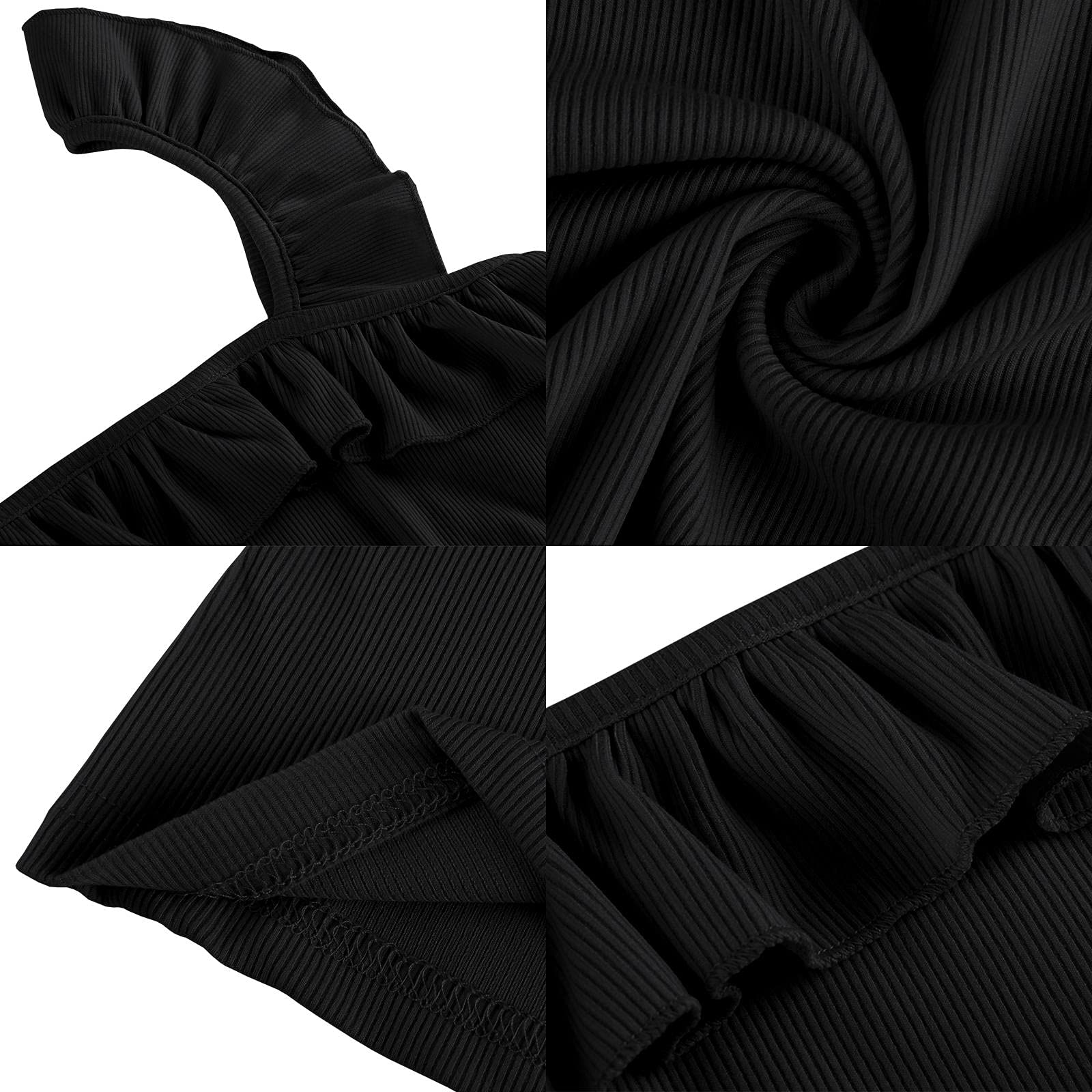 Womens Cute Sleeveless Tank Tops Ruffle Strap Square Neck Blouse Solid Color Knitted Camisole