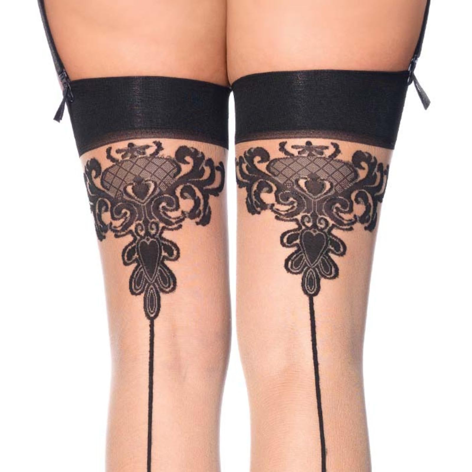 Leg Avenue Women's Contrast Top Cuban Heel Backseam Stockings: Nude/Black One Size