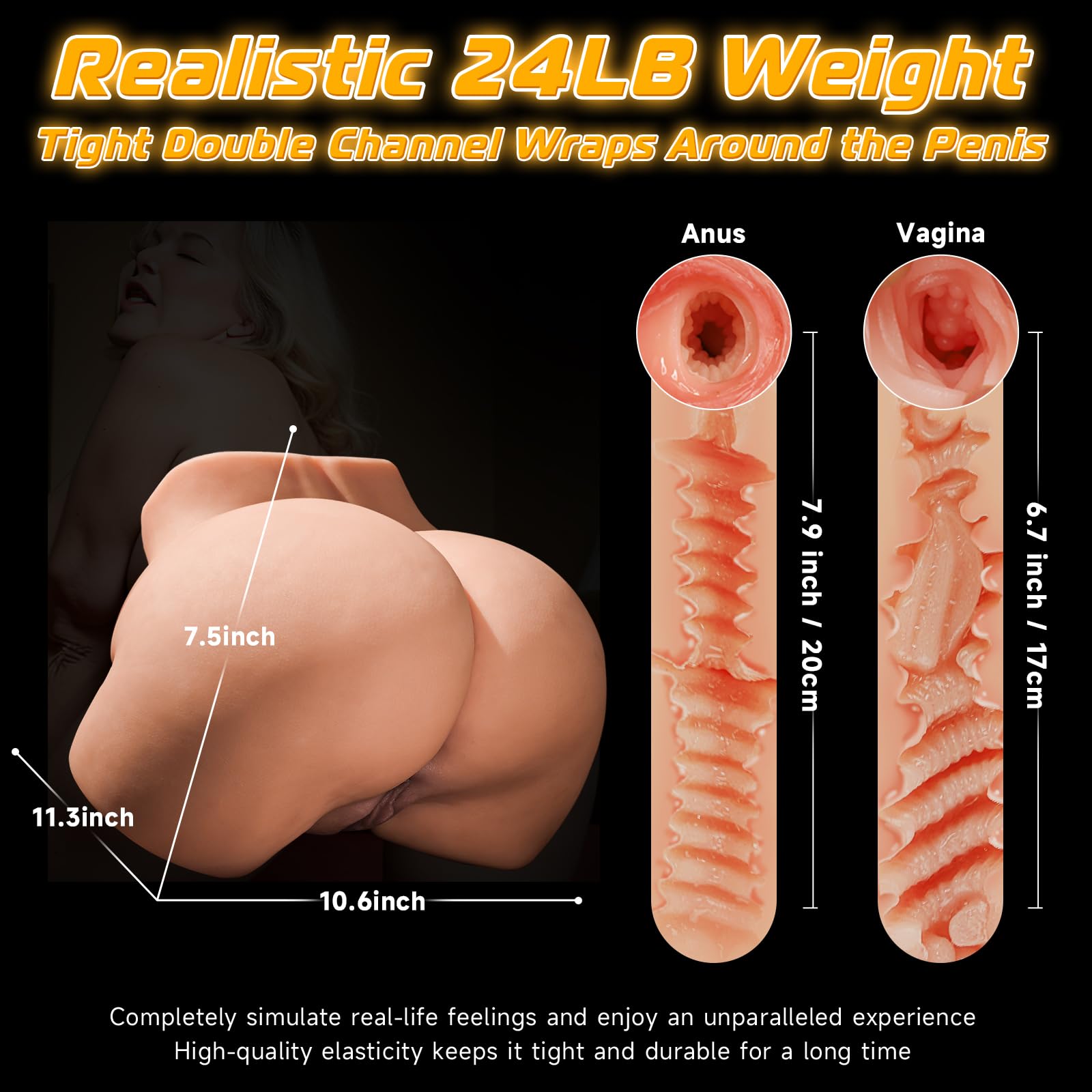 BIG SHOCKED Pocket Pussy for Men - Men's Sex Toys Male Masturbators Realistic Adult Toys Sex Doll Stroker 3D Lifelike Soft Butt with Vagina Anal Sex Pleasure Skin Color Adult Toy: 25 Pound