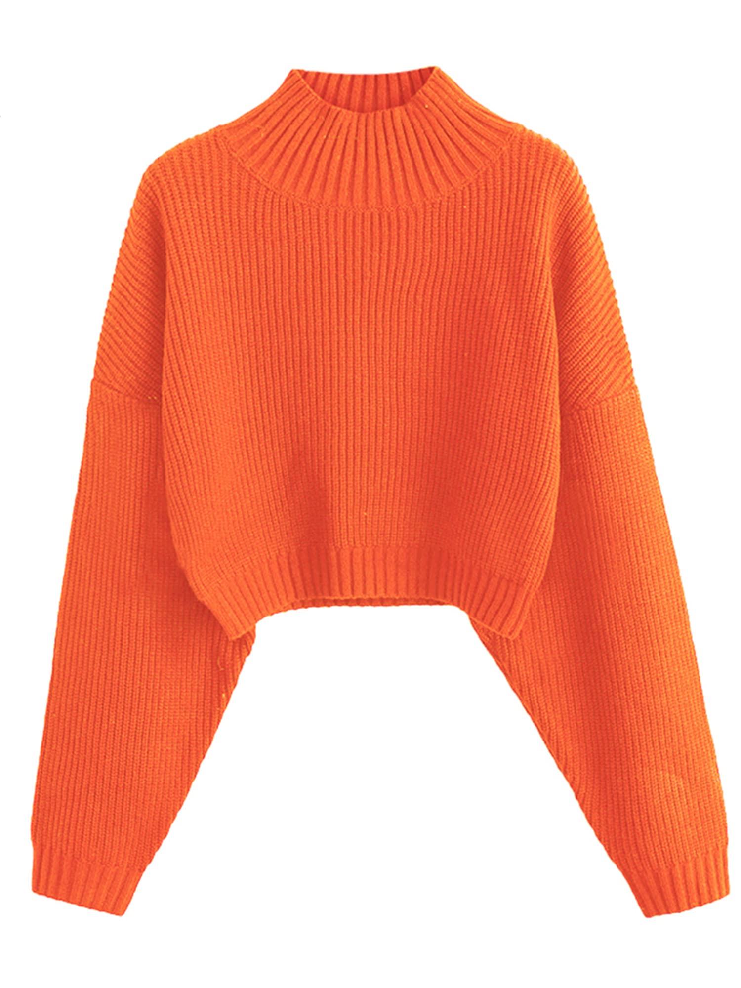 ZAFUL Women's Cropped Turtleneck Sweater Lantern Sleeve Ribbed Knit Pullover Sweater Jumper
