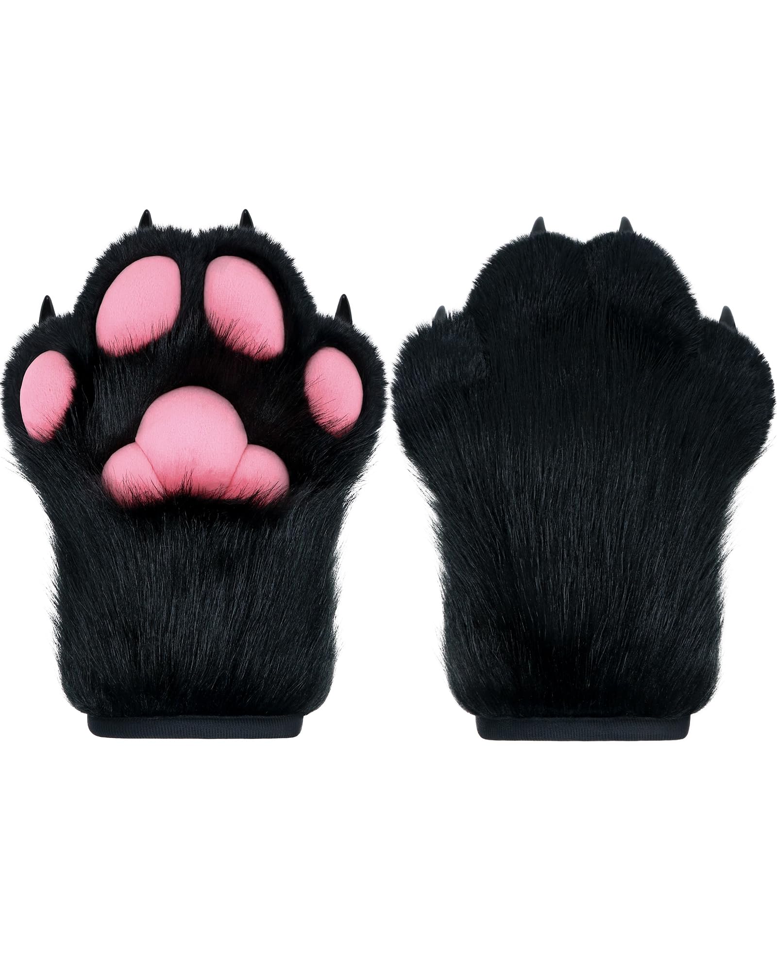 BNLIDES Cosplay Fursuit Paw Gloves Furry Claw Gloves Built-in Whistle Decompression Toys Costume Party Accessories for Adult: Black Pink