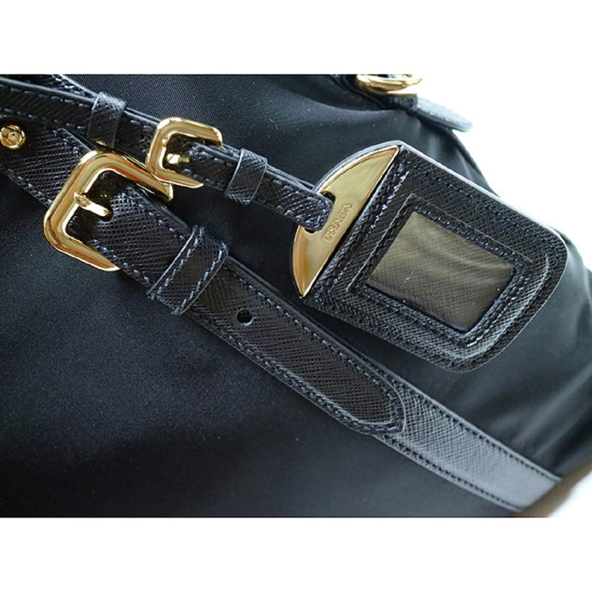 Prada Womens Tessuto Nylon Saffiano Leather Black Handbag 1BB013: Prada Womens Tessuto Nylon Saffiano Leather Black Handbag 1BB013