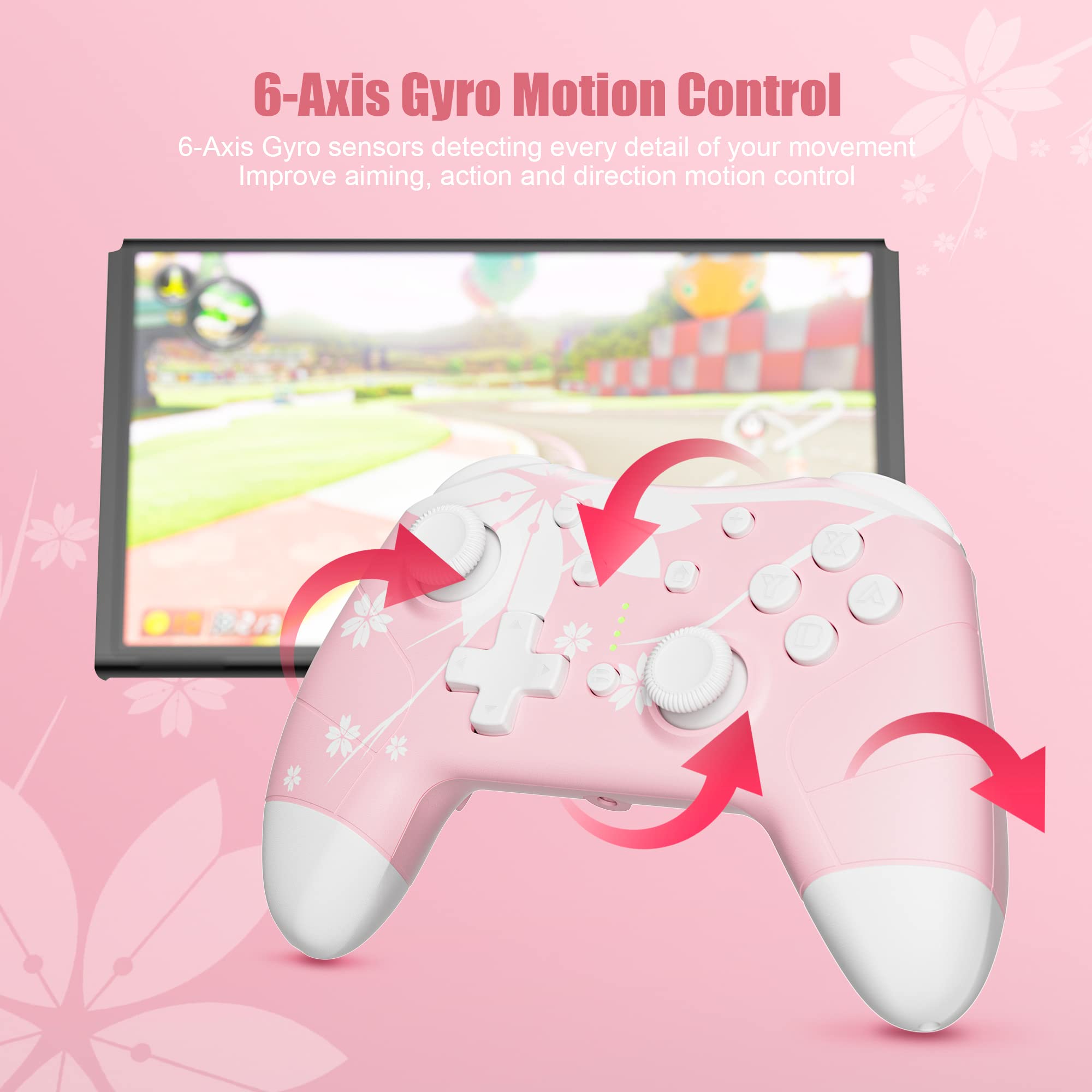 Mytrix Wireless Pro Controllers for Nintendo Switch, Windows PC iOS Android Steam/Steam Deck,  Bluetooth Controller with Programmable, Headphone Jack, Adjustable LED Light/Turbo/Vibration: Light Pink