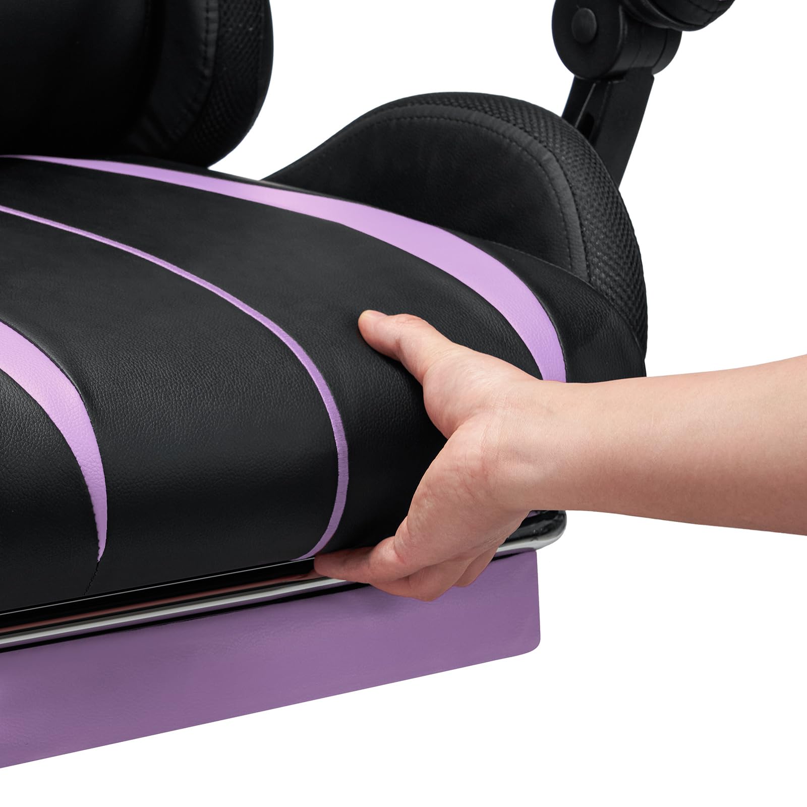 HOFFREE RGB Gaming Chair with Speakers Massage Computer Gaming Chair with LED Lights and Footrest High Back Video Game Chair for Adults Purple and Black