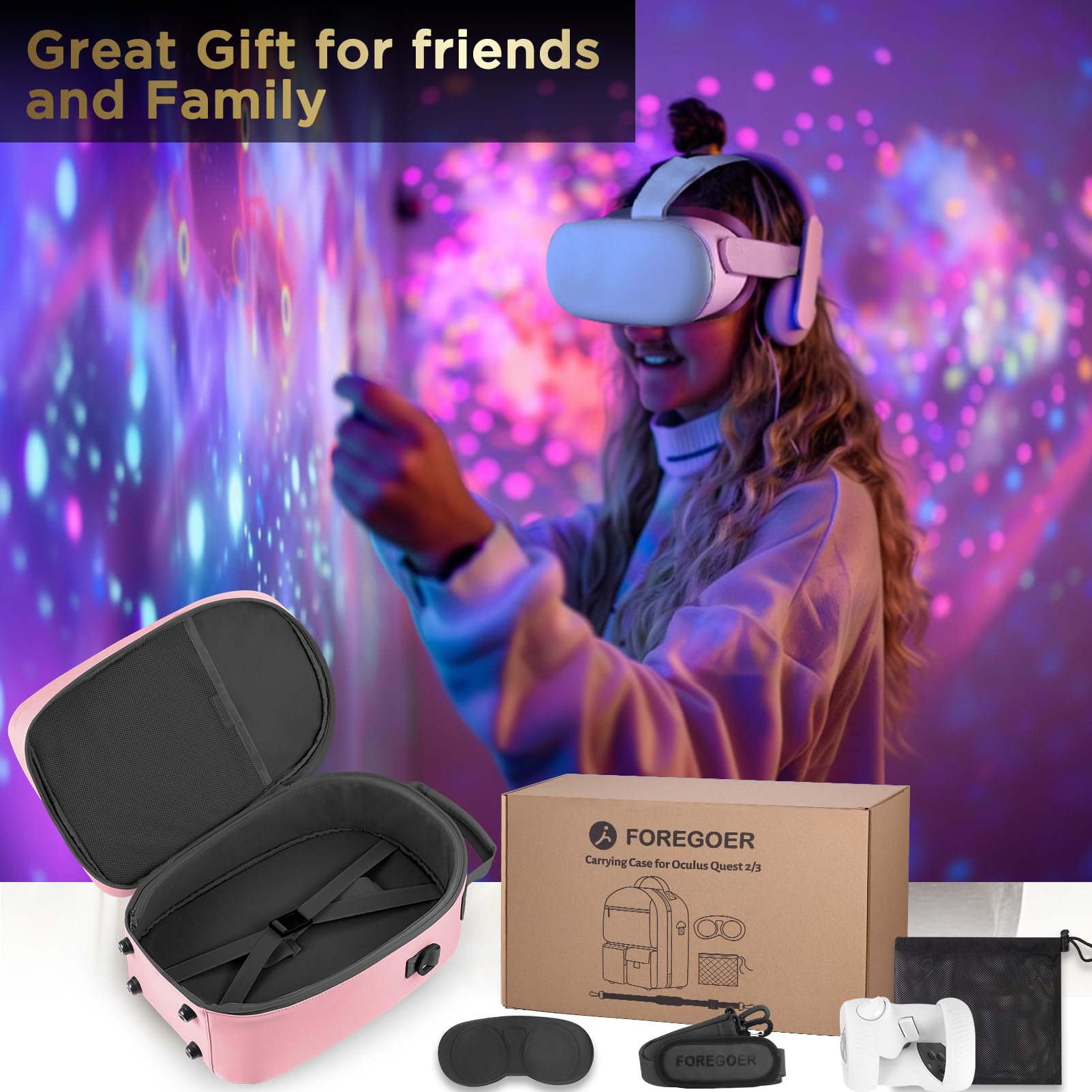 FOREGOER Carrying Case for Meta Quest 3/Quest 3S/Oculus Quest 2, Hard Travel Storage Case Compatible with Oculus Quest 3 Headset, Quest Pro, Touch Controllers Accessories, VR All-in-One Gaming Headset