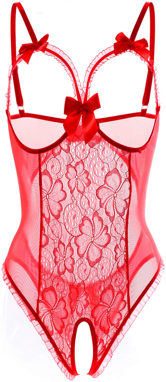 AIBINGGE Lingerie for Women Sexy Teddy One-Piece Lace Babydoll Bodysuit Nightie Plus Size: Medium Red