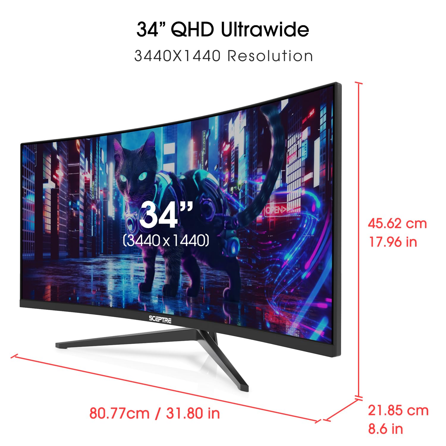 Sceptre 34-Inch Curved Ultrawide WQHD Monitor 3440 x 1440 R1500 up to 165Hz DisplayPort x2 99% sRGB 1ms Picture by Picture, Machine Black 2023 (C345B-QUT168): 34" Curved WQHD 165Hz
