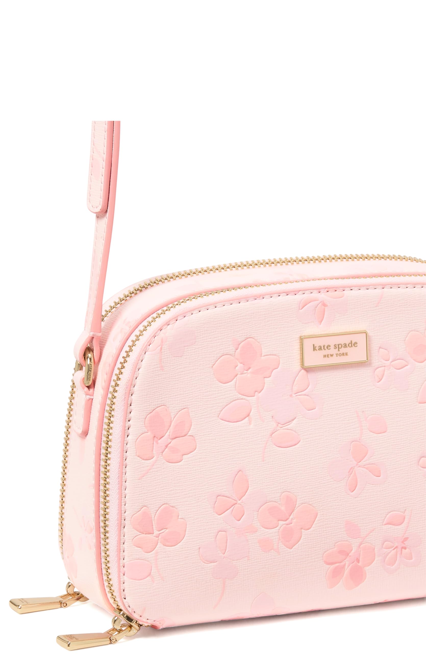 kate spade new york Serena Spring Pansies Embossed Saffiano Leather Double Zip Dome Crossbody, Blush Cloud Multi