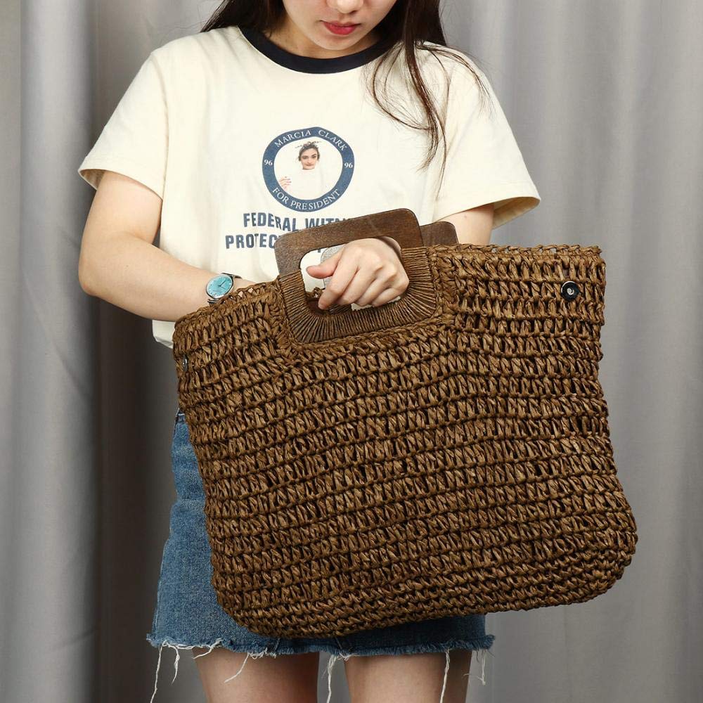 YYW Straw Tote Bag Women Hand Woven Large Casual Handbags Hobo Straw Beach Bag with Lining Pockets for Daily Use Beach Travel thumbnail 7