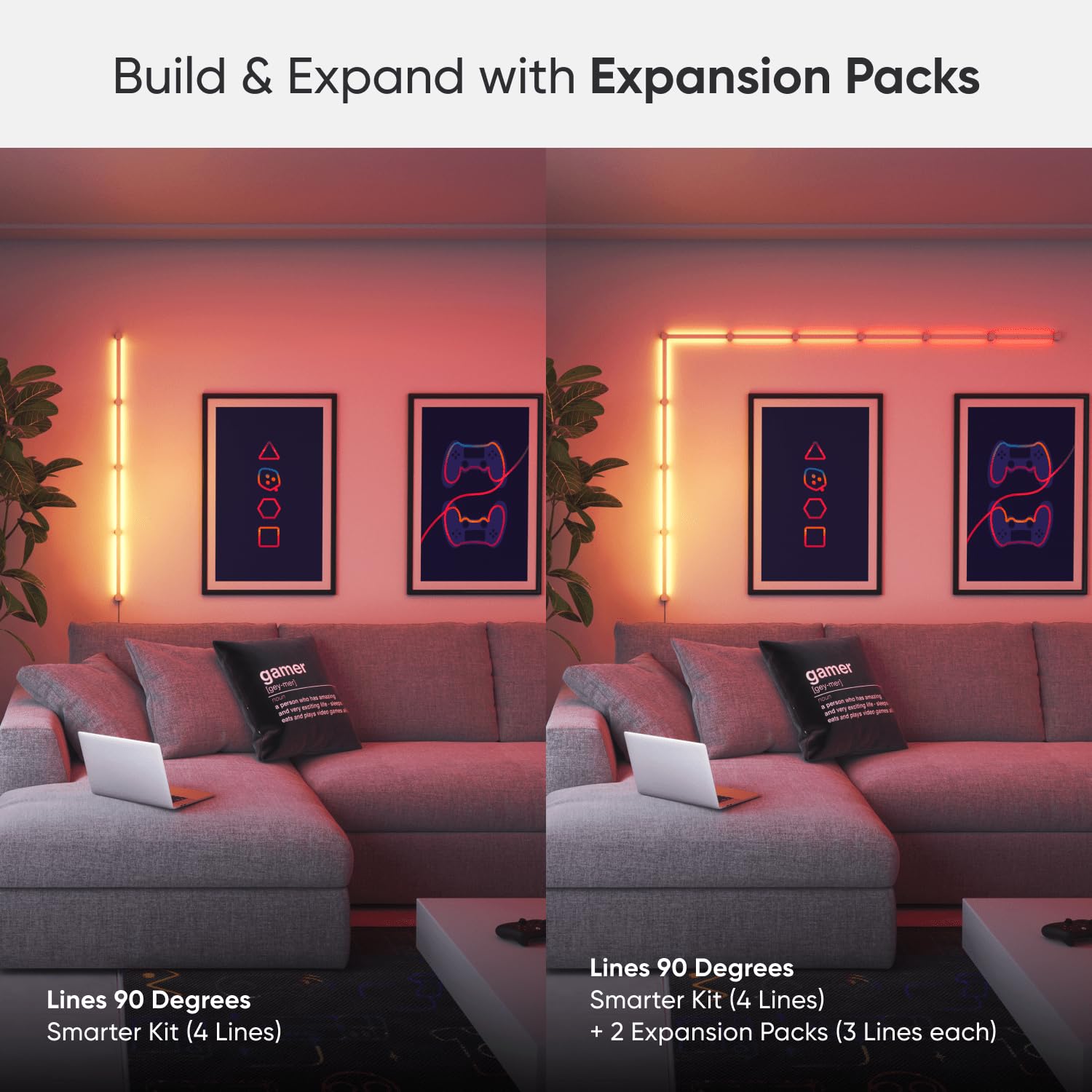 Nanoleaf Lines Smart LED Wall Lights, Music & Screen Sync RGBW Light Bar with 16M+ Color, WiFi Wall Lights Work with Alexa & Google Assistant for Gaming and Home Decor, 90 Degree Smarter Kit 4 Lines: 90 Degree 4PK