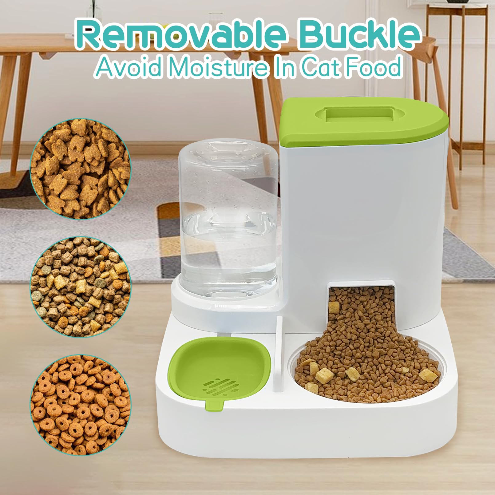 Fhiny Gravity Cat Feeder and Water Dispenser, 2 in 1 Automatic Pet Waterer Detachable Stainless Steel Food Bowls Set Pet Food Storage for Small Dog Puppy Cat Kitten Pet Easy Clean (Grey): Style A Green-Metal Bowl