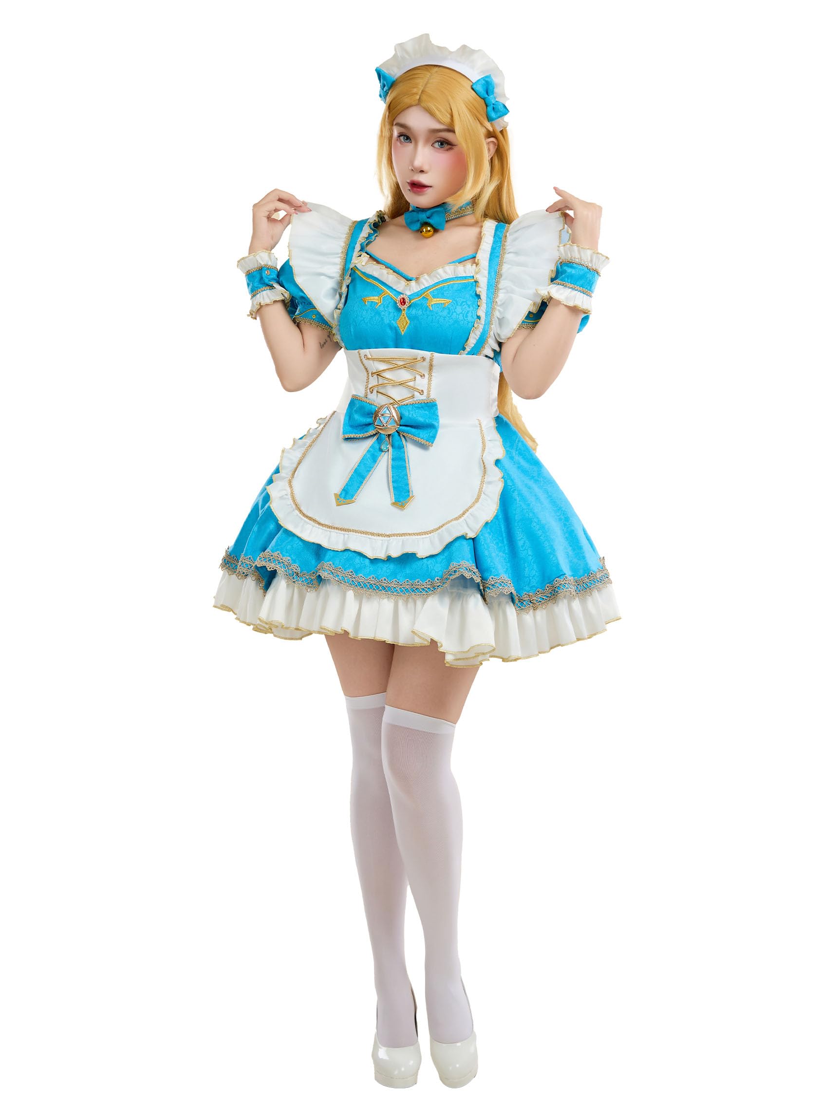 Mobbunny Women's Princess Cosplay Costume Maid Costume Dress Anime Blue Cosplay Dress with Apron Sleeves: Small