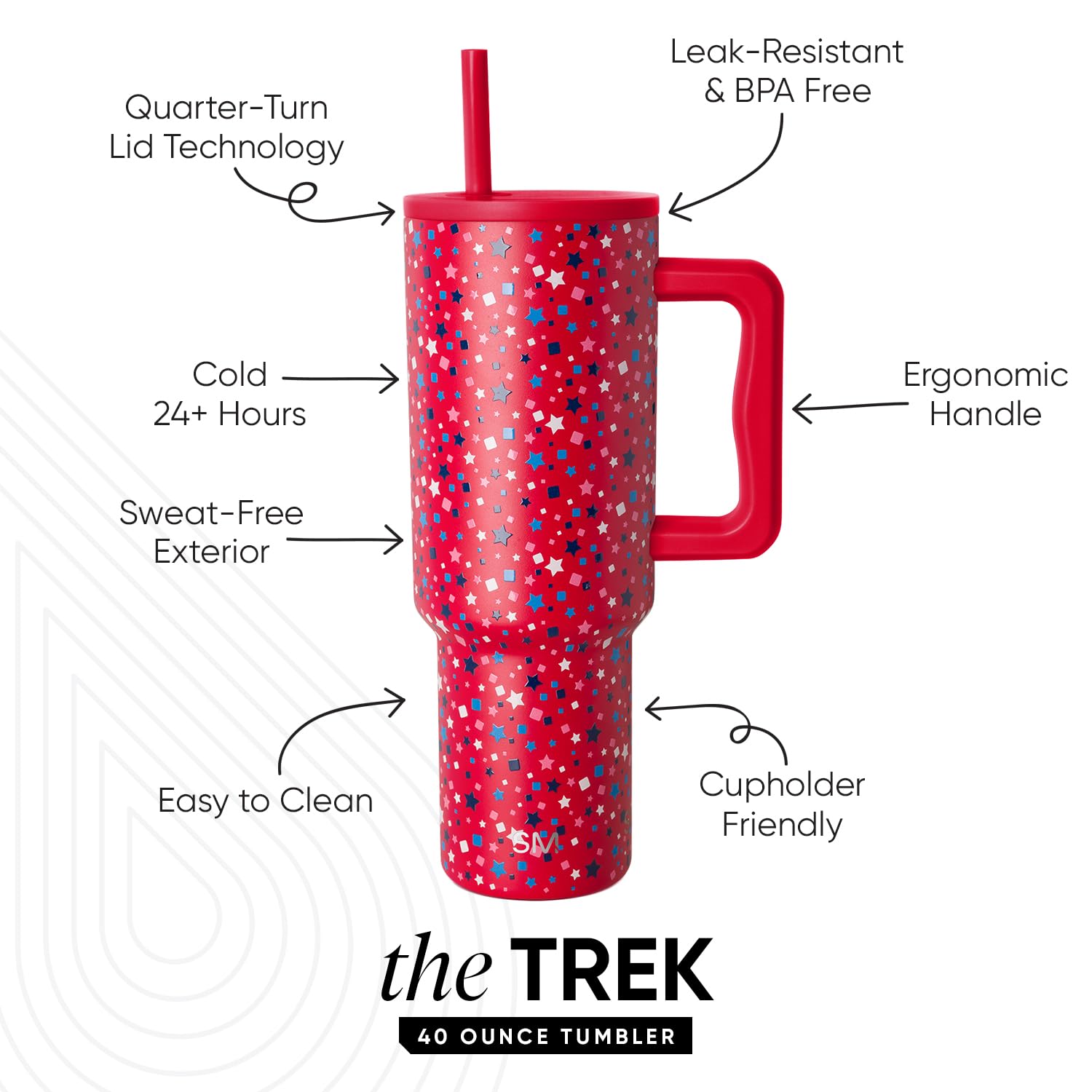 Simple Modern 40 oz Trek Tumbler with Handle and Straw Lid | Cup Holder Friendly Insulated Stainless Steel Travel Mug | 80s Mix