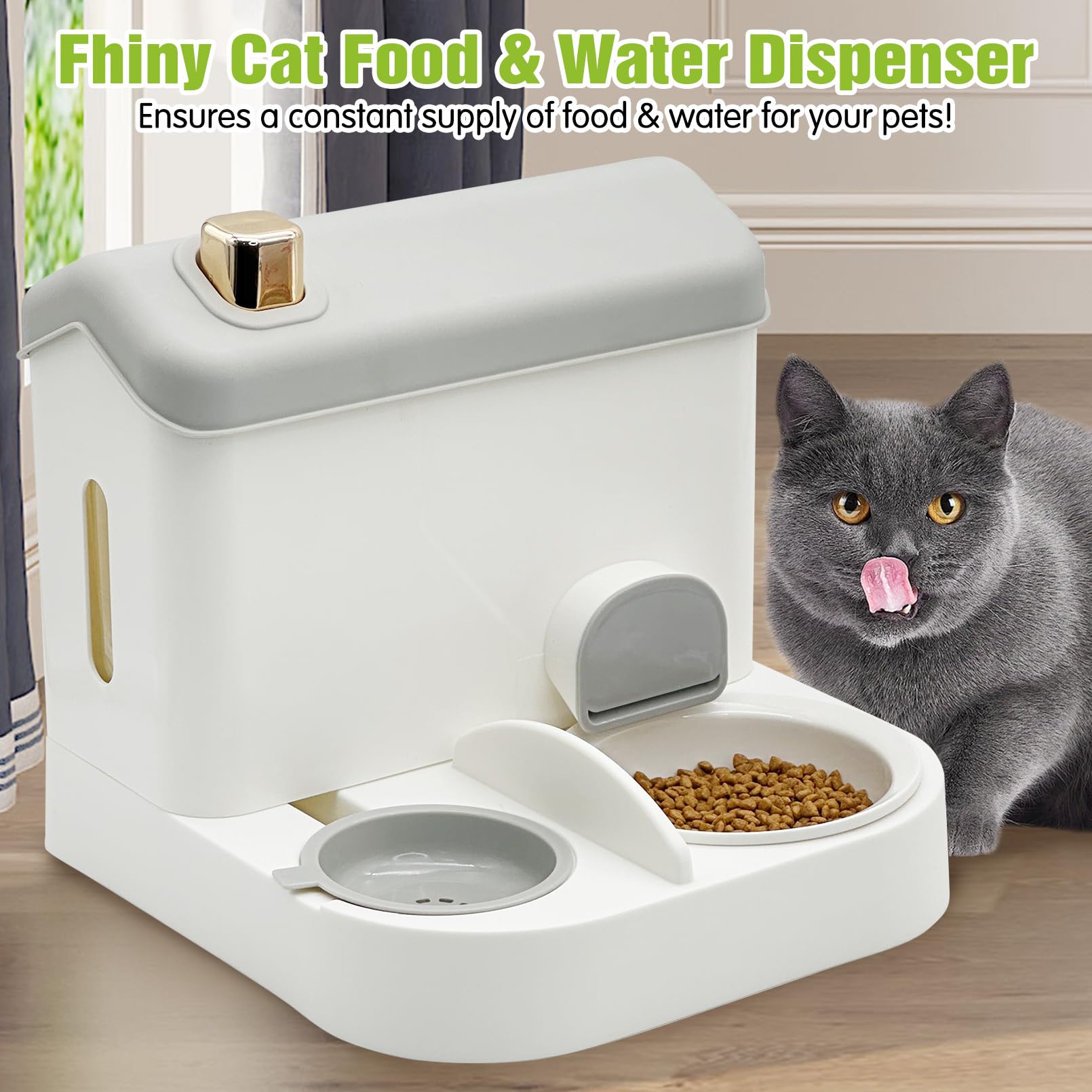 Fhiny Gravity Cat Feeder and Water Dispenser, 2 in 1 Automatic Pet Waterer Detachable Stainless Steel Food Bowls Set Pet Food Storage for Small Dog Puppy Cat Kitten Pet Easy Clean (Grey): Style F Grey-Ceramic Bowl
