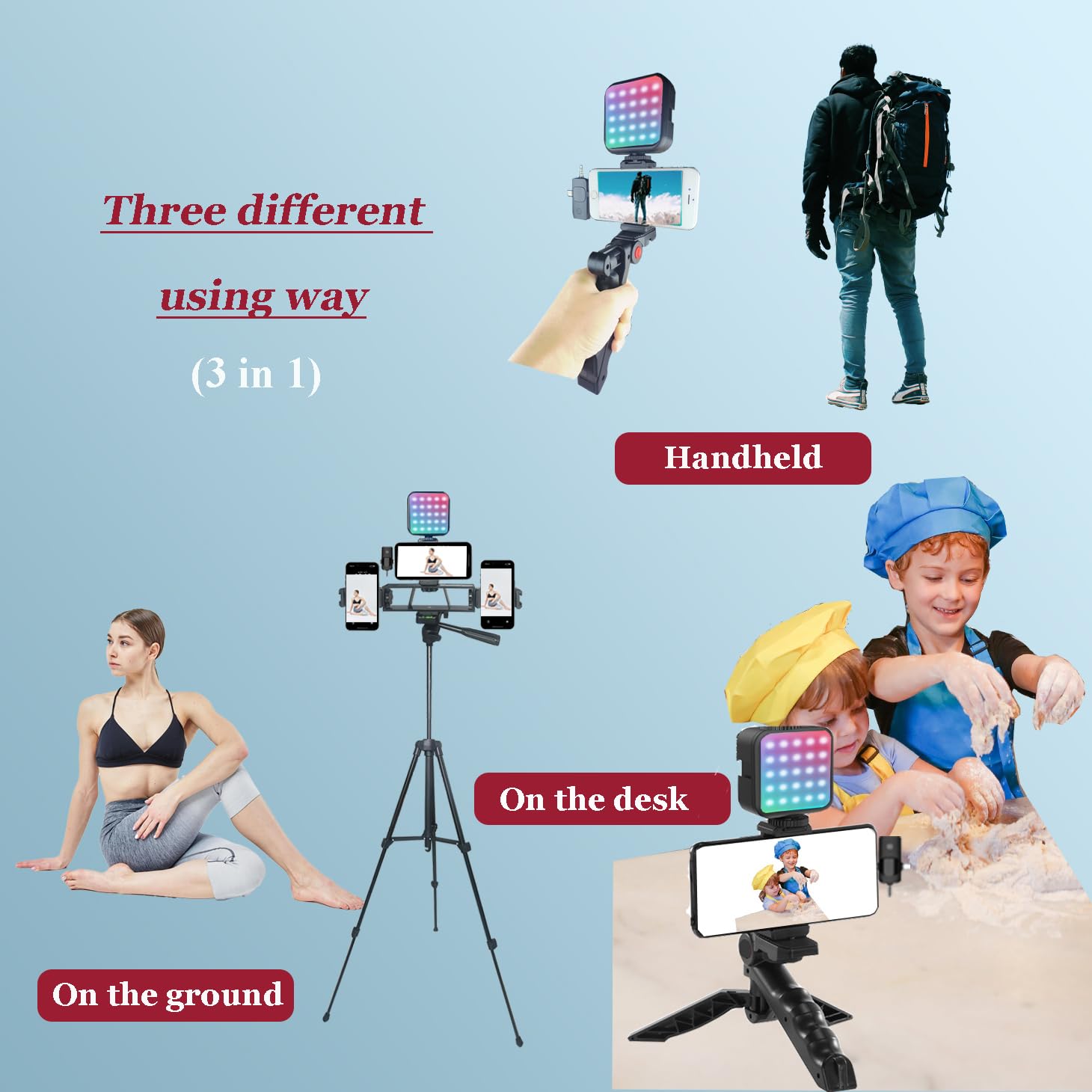 Litchitech Vlogging Kit for iPhone,Vlogging Kit for Andriod Phone,Vlogging Camera Kit,with Tripod 60" / Multiple Holders/RGB Light/Lavalier Mic/Remote: With shotgun-shape short Tripod