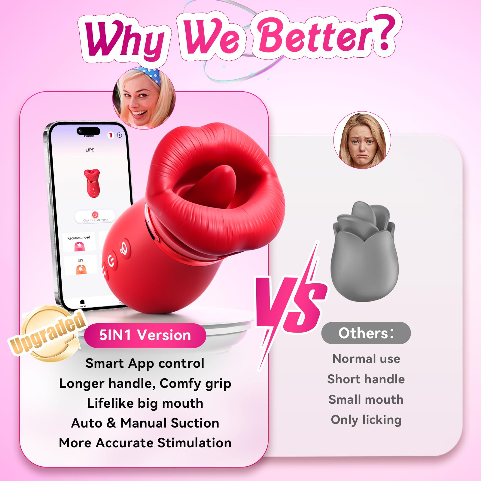 Vibrator Adult Sex Toys for Women - Sovokn 5IN1 Mouth Sucking Vibrator Rose Sex Toy, 10 Tongue Licking, 3 Auto & 1 Manual Sucking Adult Toys New APP, Clit Nipple Vibrator Female Couple Sex Toys,: A Red