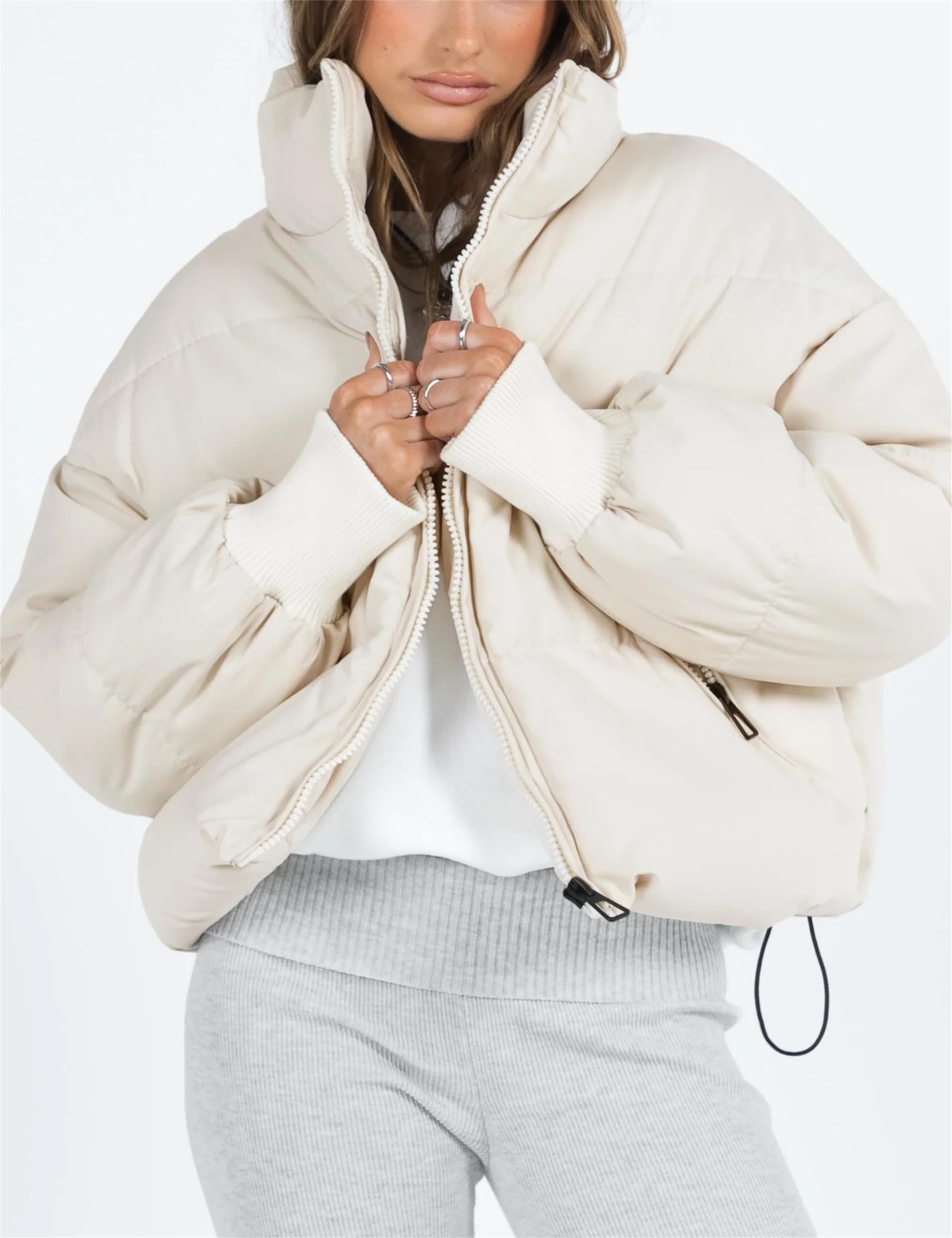 Lianlive Womens Cropped Puffer Jacket Oversized Black Short Puffy Winter Coat thumbnail 3