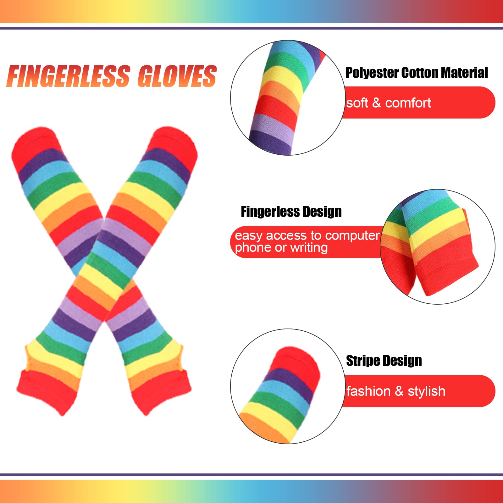 Barrlves 2/4 Sets Womens Striped Knee High Socks Long Knitted Arm Warmers Fingerless Gloves for Halloween Costume thumbnail 3