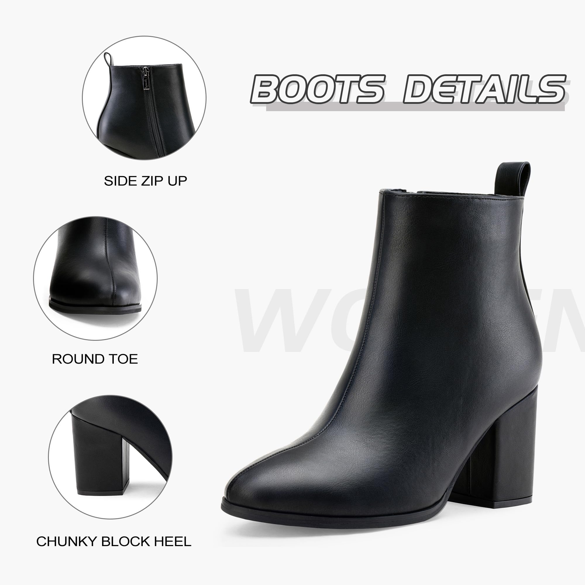 Jeossy Women's 9637A Dressy Ankle Boots,Fashion Block Heel Booties: 10 Heeled Boots-9637a-black