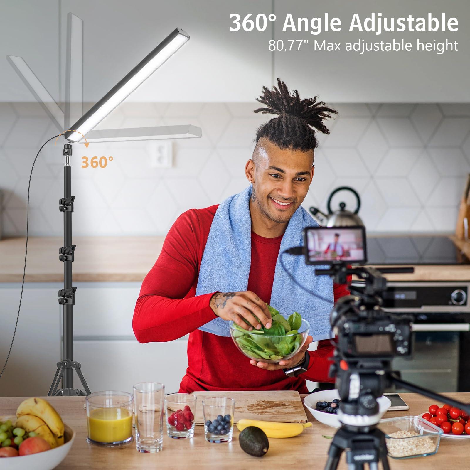 2 Pack Led Video Light Wand Stick, Obeamiu 5600K Led Photography Lighting Wand Kit with /Color Filters, Studio Photo Lights for Video Recording/Streaming/Portrait/Vlog/Makeup/Podcast: 63'' Tripod Stand