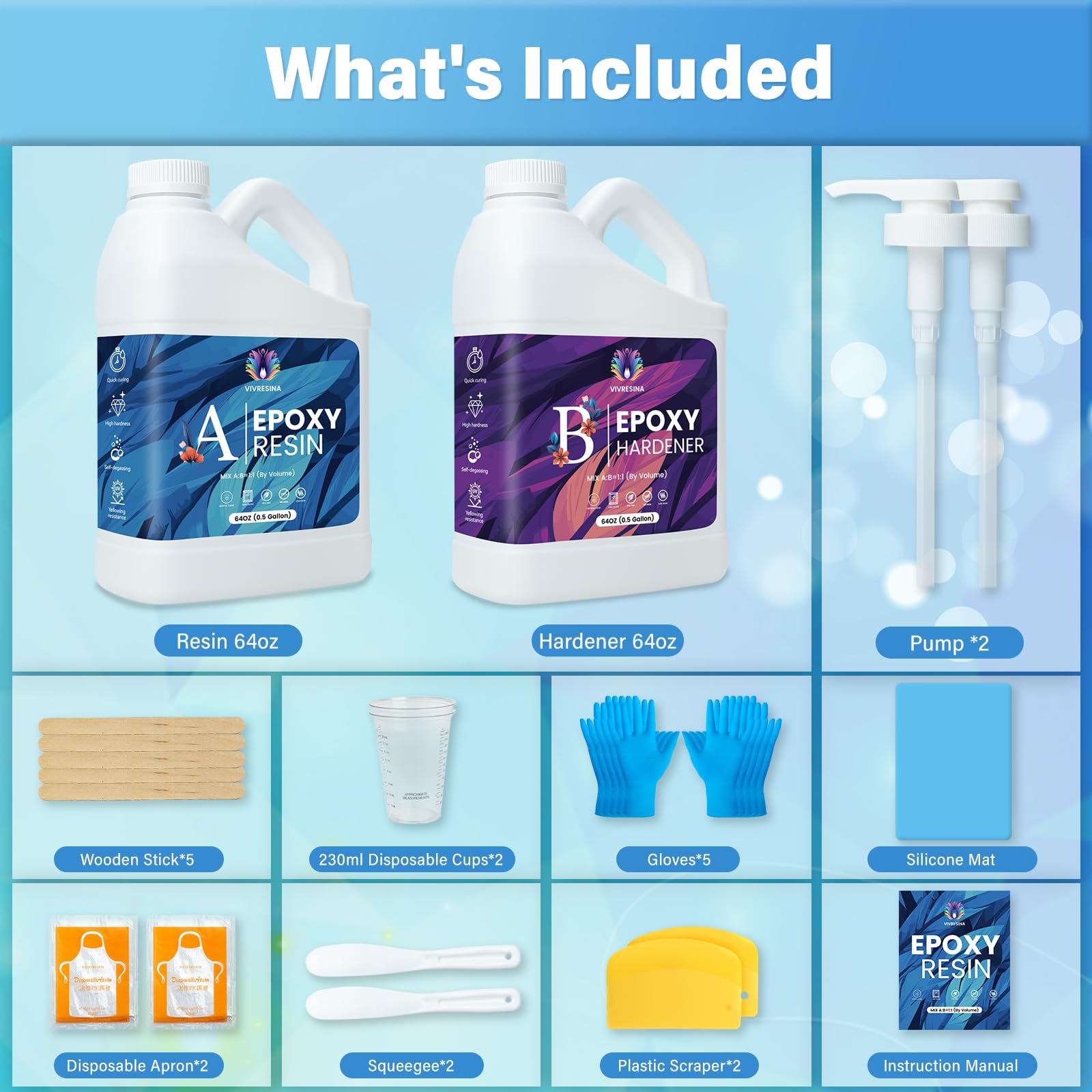 Epoxy Resin 1 Gallon Kit with Pump High Glossy Food Safe Crystal Clear Bubble Free No Yellowing Easy Mix 1:1 for Craft DIY Jewelry Art Casting: 1 GALLON