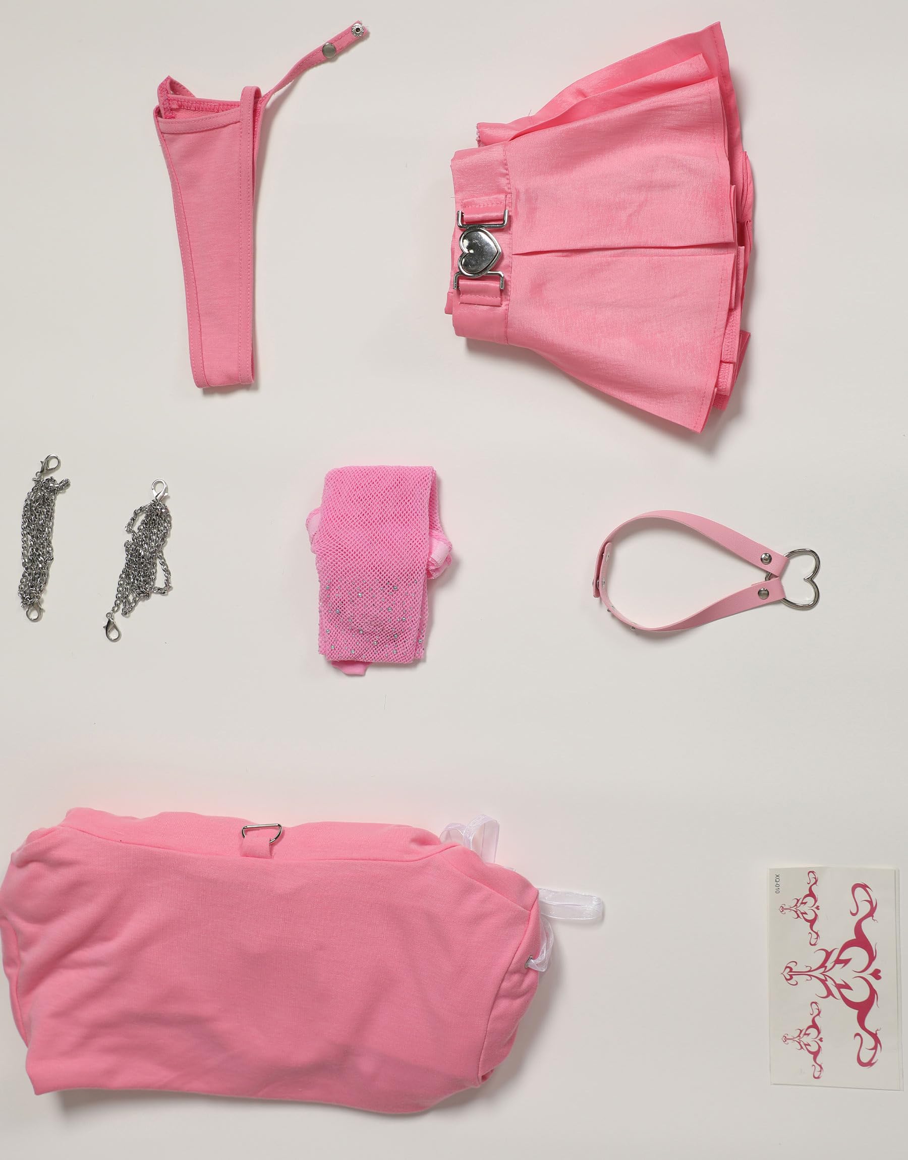 Mobbunny Valentine's Day Cute Bodysuit Lingerie for Women Pink Heart Cutout Hoodie and Skirt with Thong Pantyhose: Medium Pink