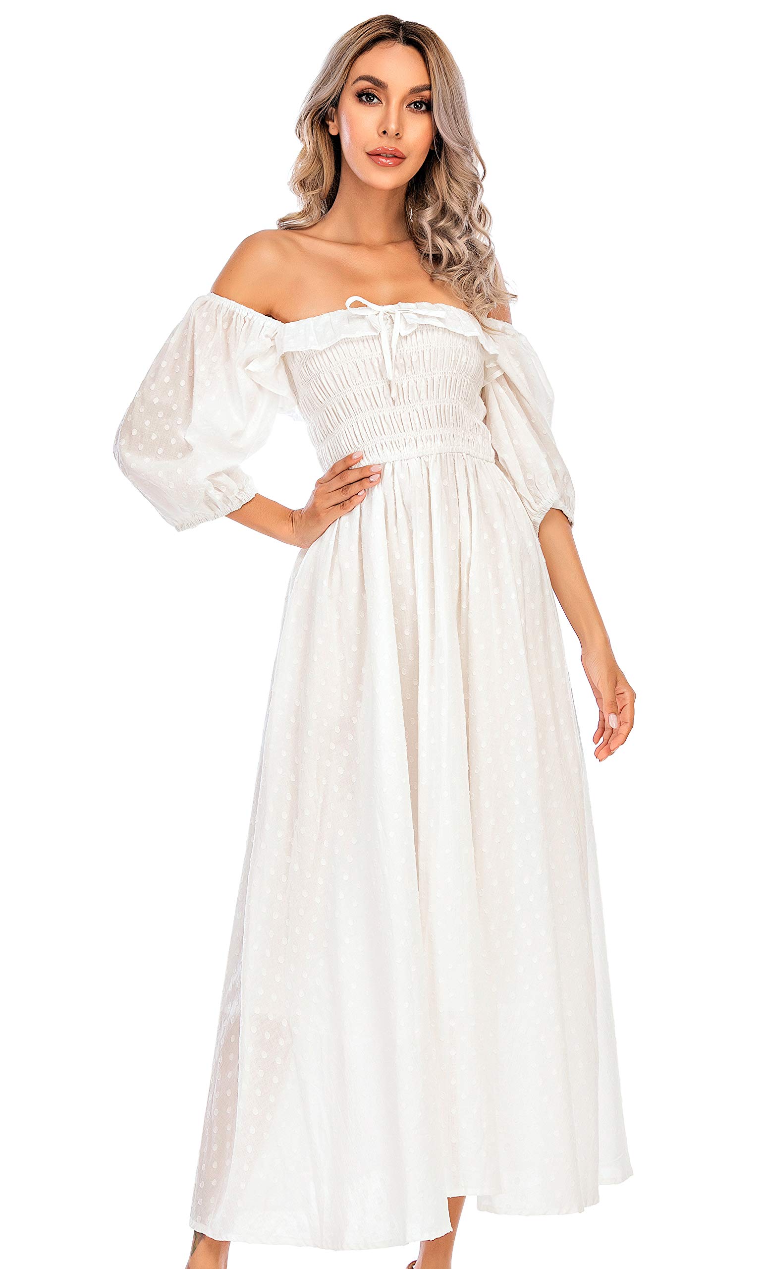 R.Vivimos Vintage A Line Ruffled Dresses: Medium White-1