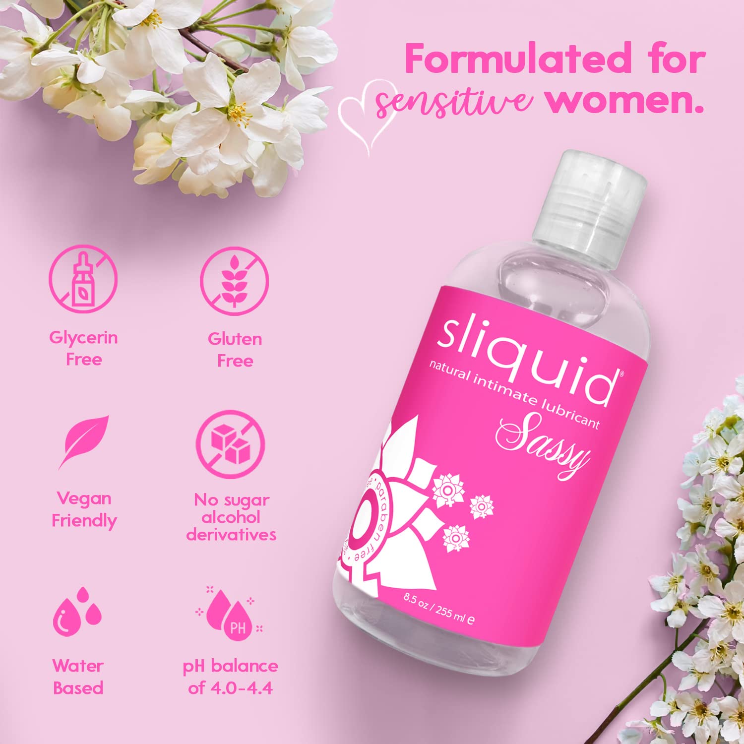 Sliquid Sassy Water-Based Lube - Thick, Long-Lasting Gel, Natural Lube for Women/Men/Couples, Unscented, 8.5 Fl Oz (2 Pack): 8.5 Fl Oz (Pack of 1)