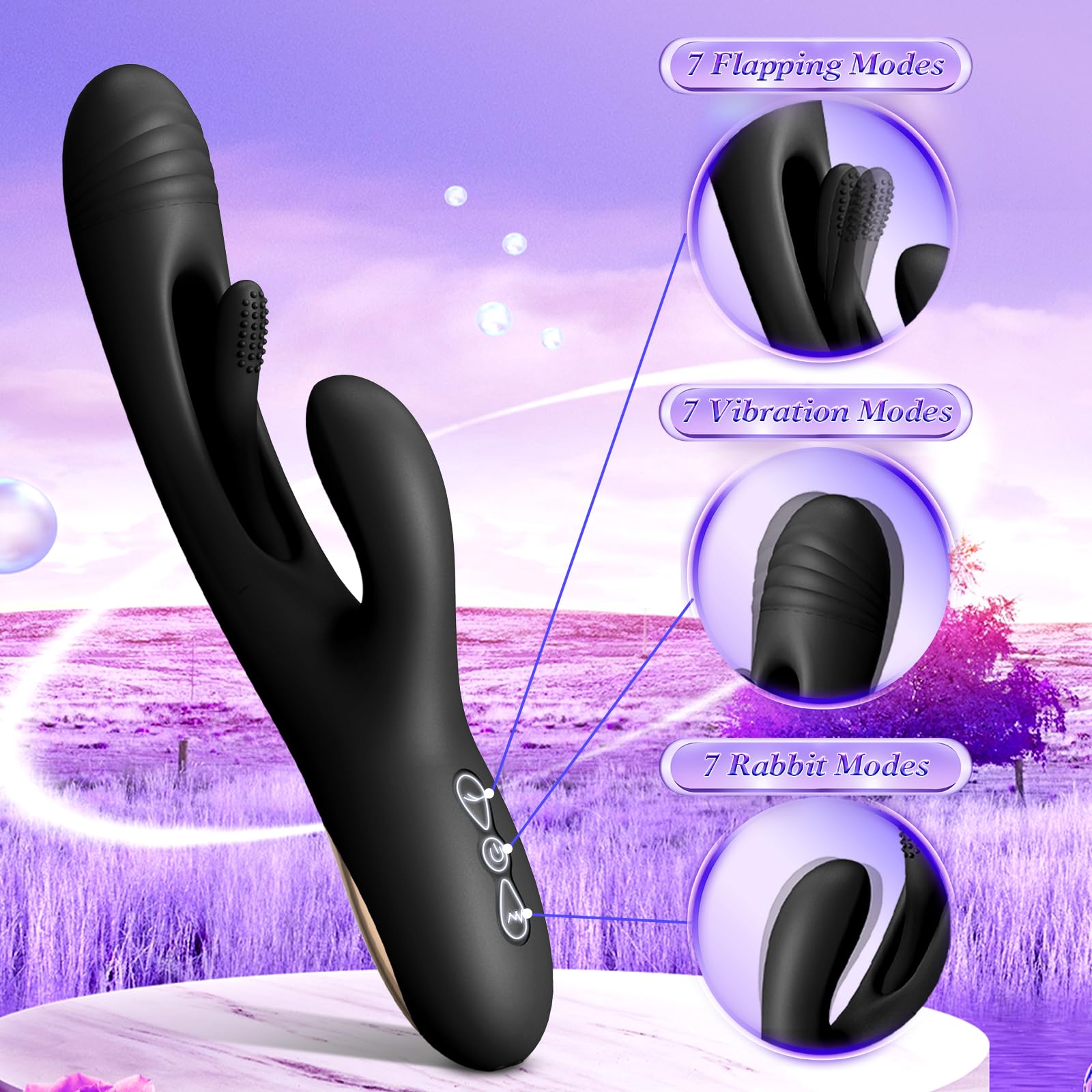 Vibrator Dildo Rabbit Sex Toys -LOVENOTE G Spot Vibrator Massager for Women Clitoral Nipple Stimulation, 3 in 1 Sex Toys with 14 Vibration & 7 Tongue Licking Flapping, Adult Product Aurieel (): Black
