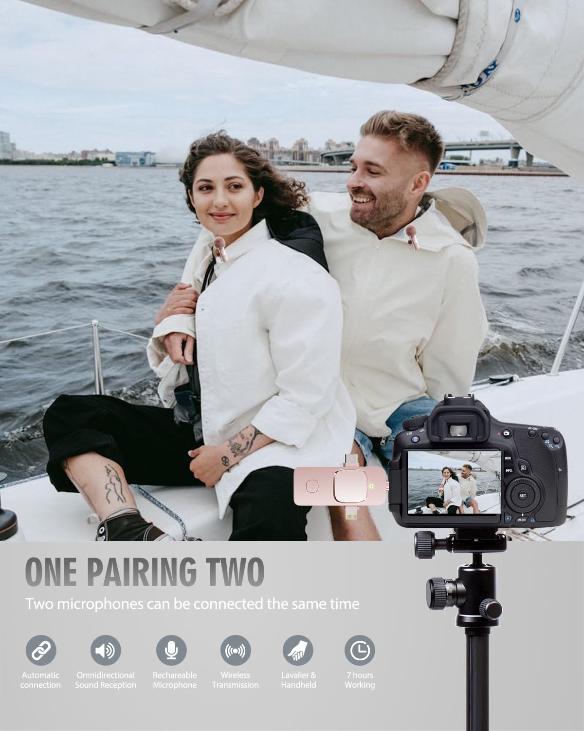 PQRQP 3 in 1 Wireless Lavalier Microphones for iPhone, iPad, Android, Camera, USB-C Microphone, 7-Hour Battery, Mini Microphone with Noise Reduction for Video Recording, Vlog, YouTube, TikTok: PQRQP 3 in 1 Wireless Lavalier Microphones for iPhone, iPad, Android, Camera, Mini Microphone, 7-Hour Battery, High Definition Sound Quality for Interview, Video Podcast, Vlog (Pink)