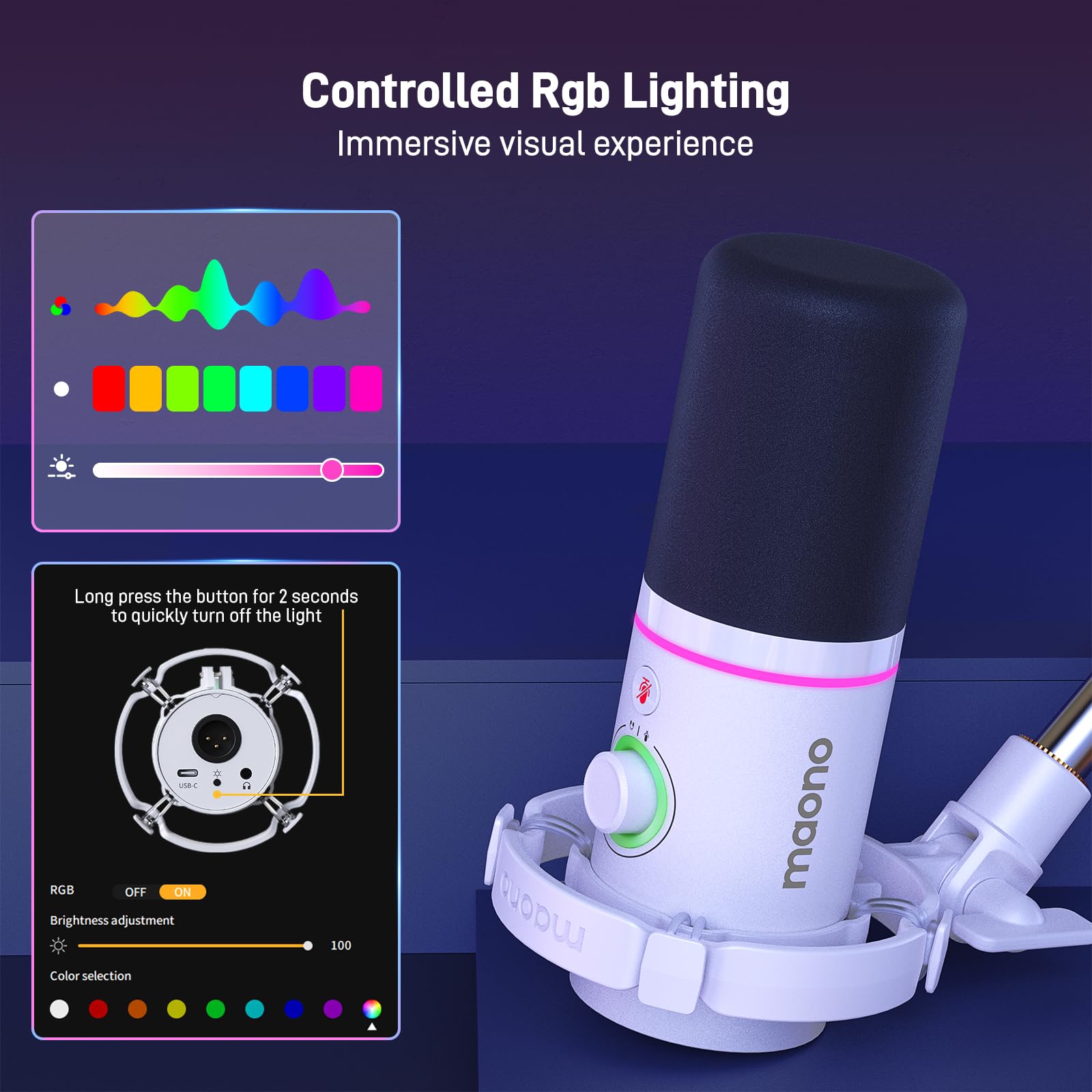 MAONO XLR/USB Dynamic Microphone Set, RGB Podcast Microphone with Boom Arm, Software, Mute Button, Gain Control, for PC Gaming, Streaming, Recording, PS4/5 Mac Mixer, etc. PD200XS Black