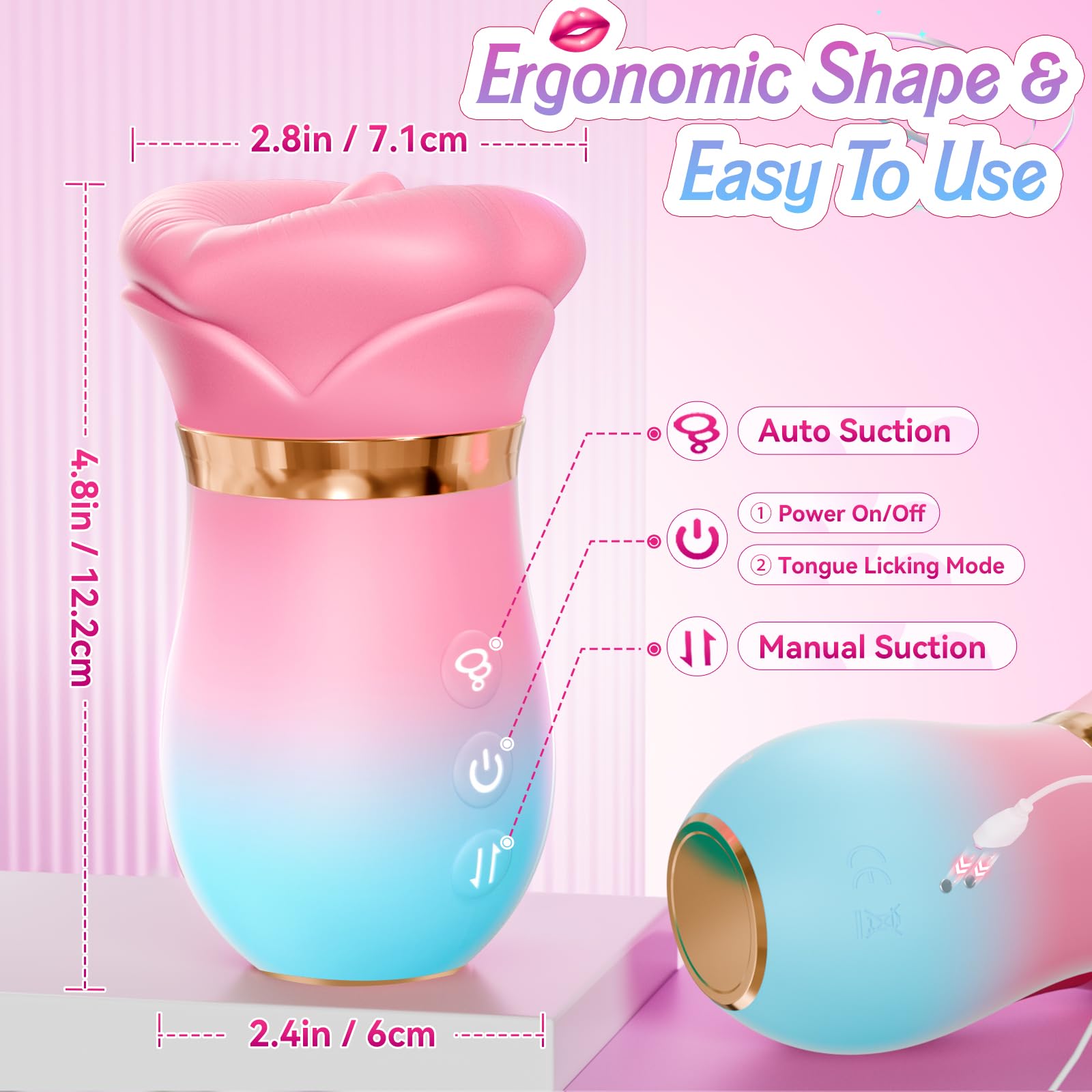 Vibrator Adult Sex Toys for Women - Sovokn 5IN1 Mouth Sucking Vibrator Rose Sex Toy, 10 Tongue Licking, 3 Auto & 1 Manual Sucking Adult Toys New APP, Clit Nipple Vibrator Female Couple Sex Toys,: Pinkblue