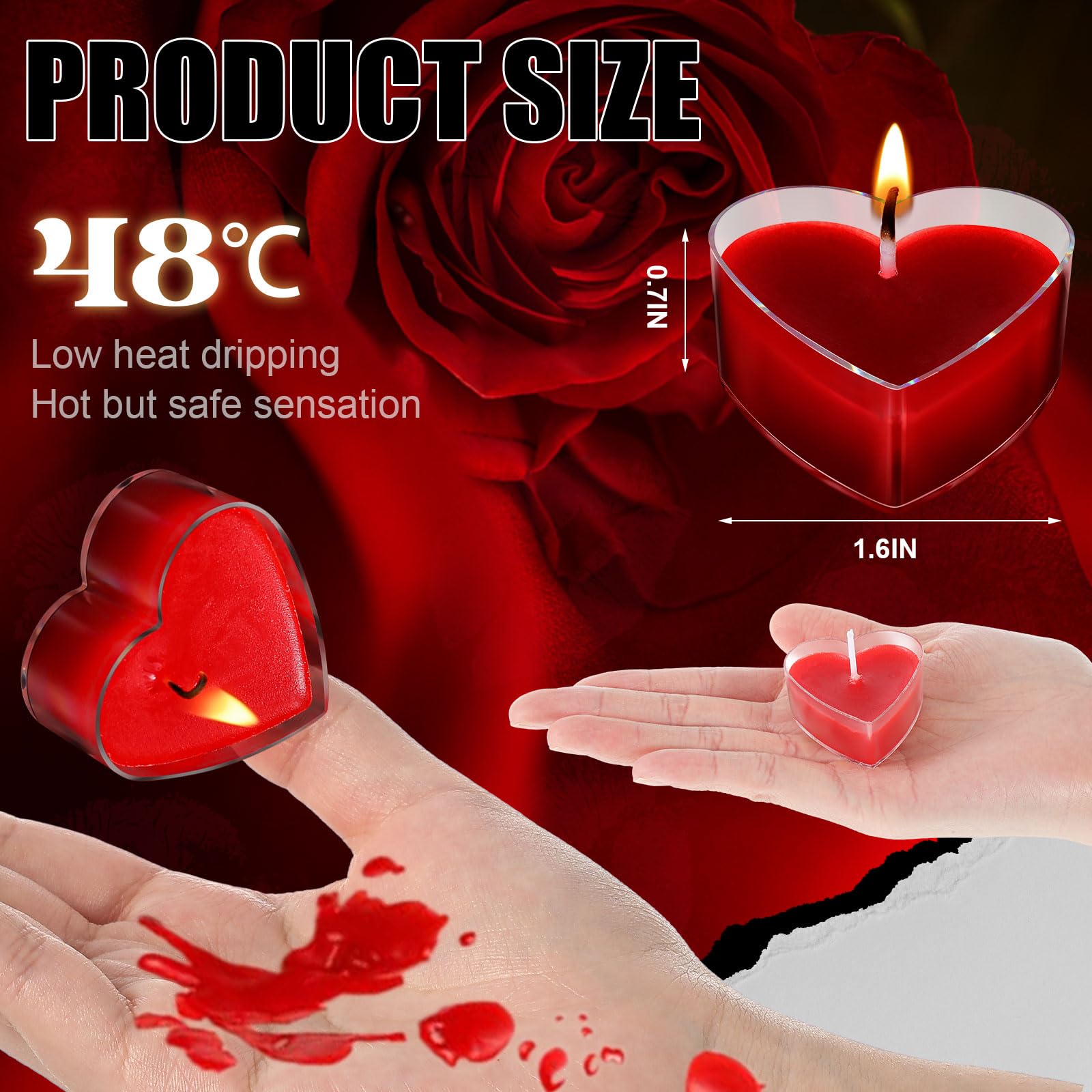 Tisancy 6 Pcs Low Temperature Candles, Romantic Body Safe Wax Play Candles, Low Heat Smokeless Unscented Tea Lights for Anniversaries, Home Decor(Red,Heart): Red Heart