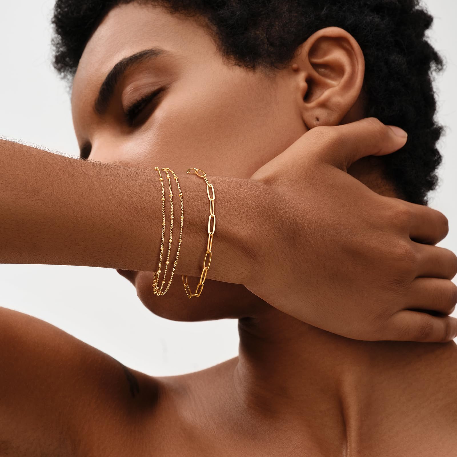 MEVECCO Bracelet for Women 14K Gold Plated Dainty Chain Simple Jewelry Cute Handmade Minimalist for Her: Paperclip Chain Oval