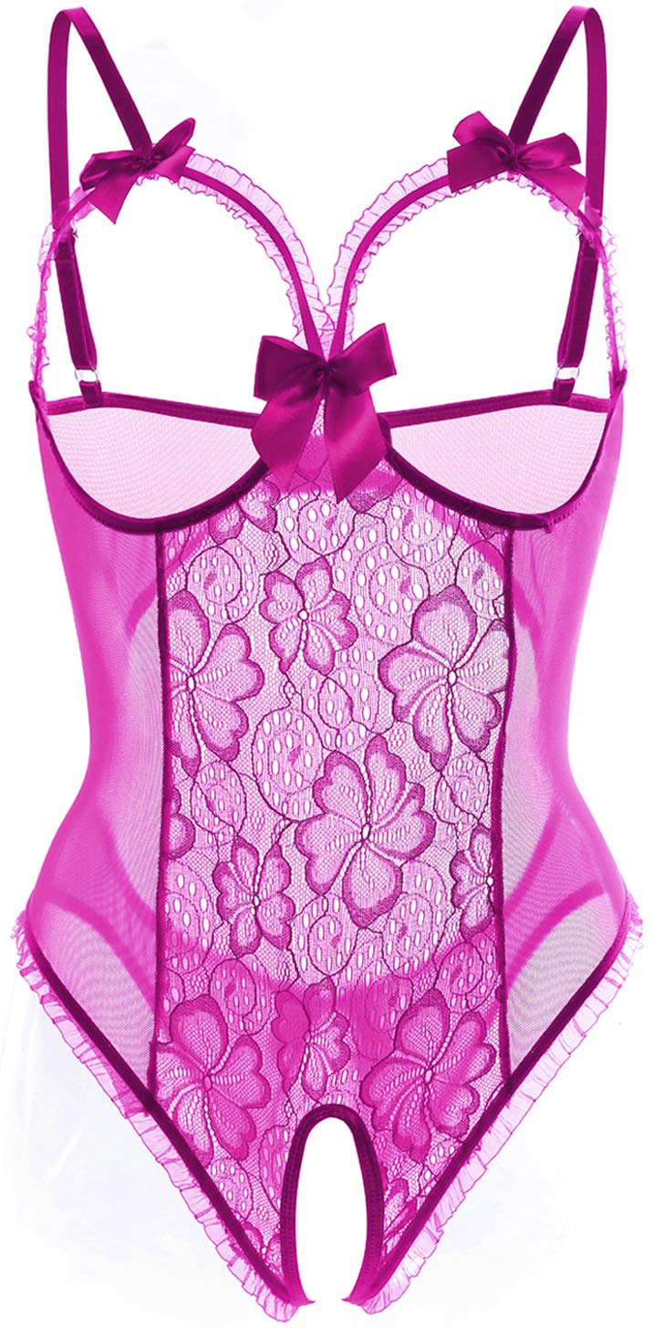 Lingerie for Women Sexy Teddy One-Piece Lace Babydoll Bodysuit Nightie Plus Size: XX-Large Purple