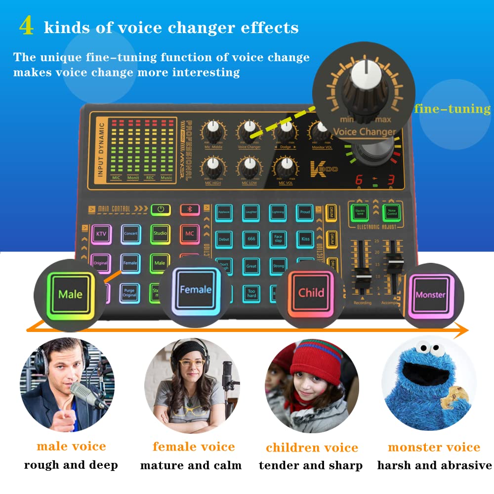 Podcast Equipment Bundle, BM-800 Recording Studio Package with Voice Changer, Live Sound Card - Audio Interface for Laptop Computer Vlog Living Broadcast Live Streaming YouTube TikTok (): AM100-K300
