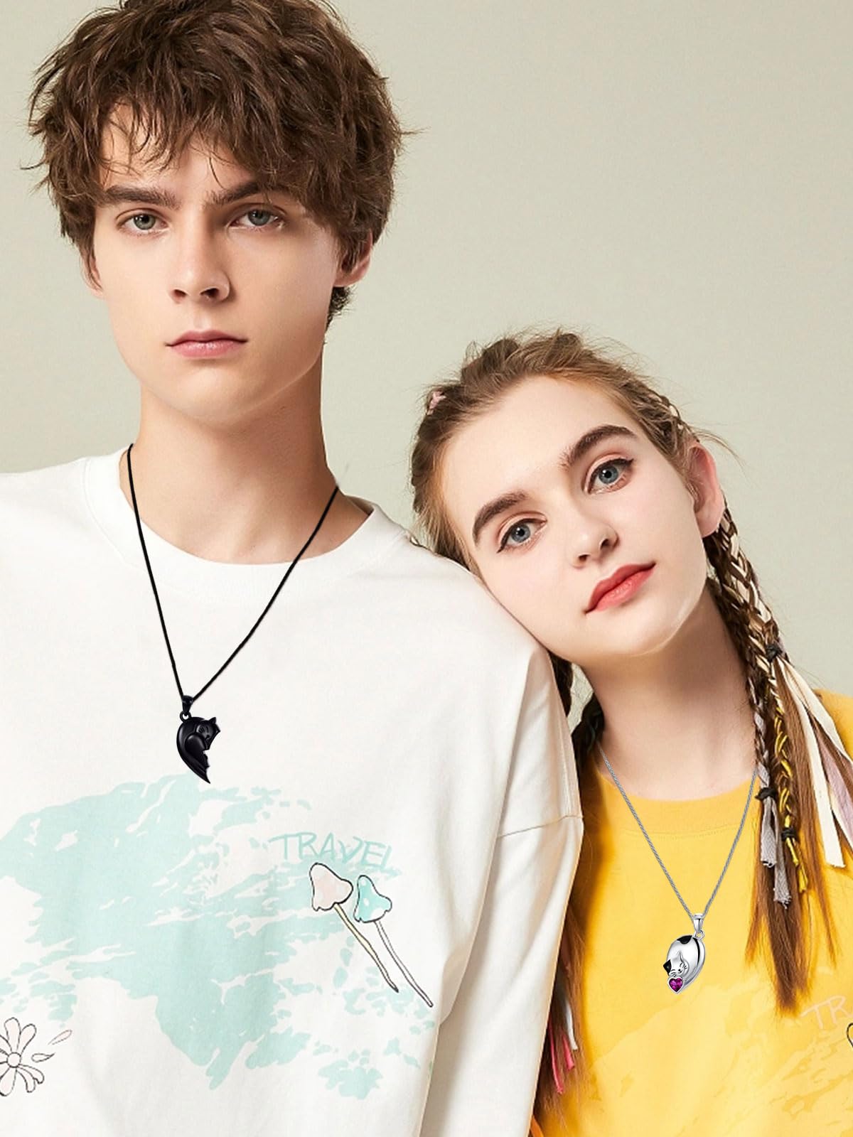 Flpruy Matching Cat & Love Arrow Sterling Silver Cute Couples Heart Necklaces - Gifts for Couples