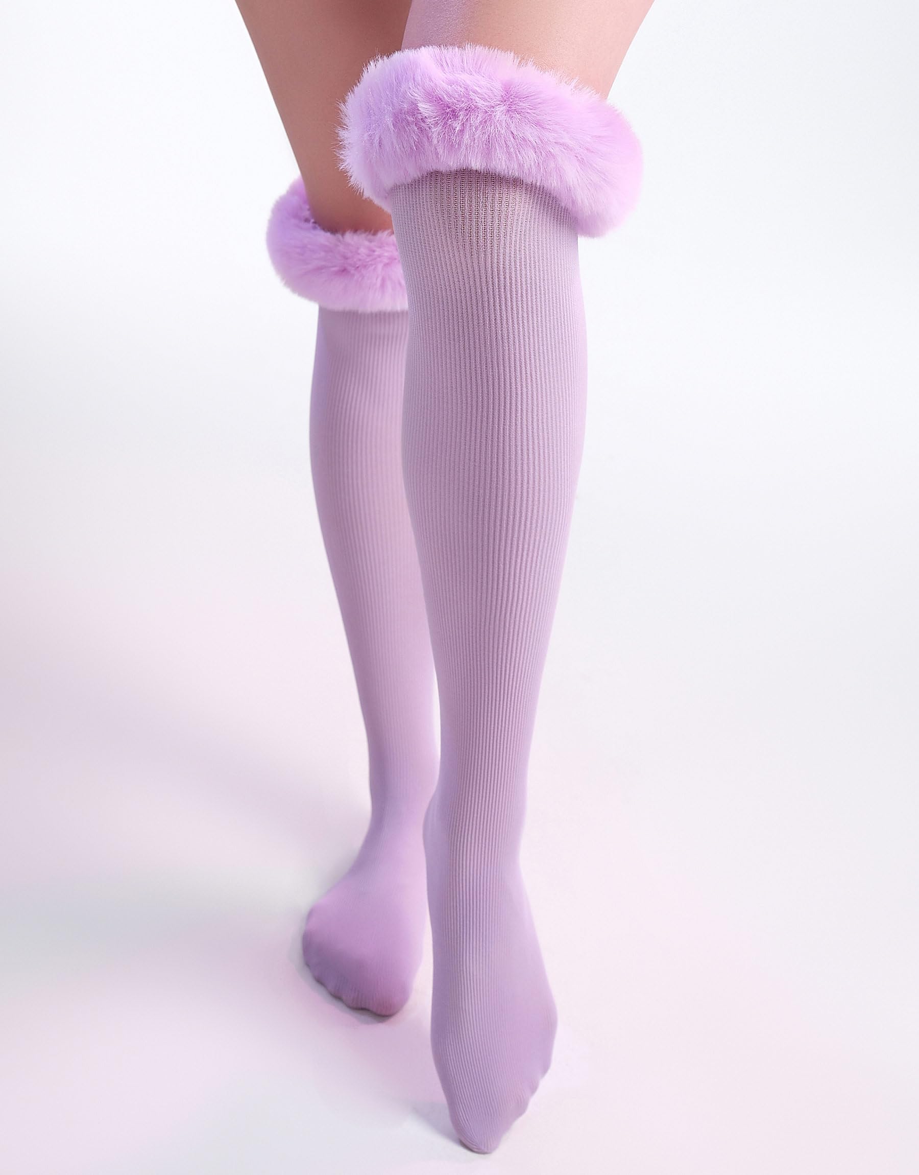 Mobbunny Anime Derivative Romper Onesie Pajamas Bodysuit with Tail Belt and Socks Fluffy Bodycon Hooded Jumpsuit: Small Purple
