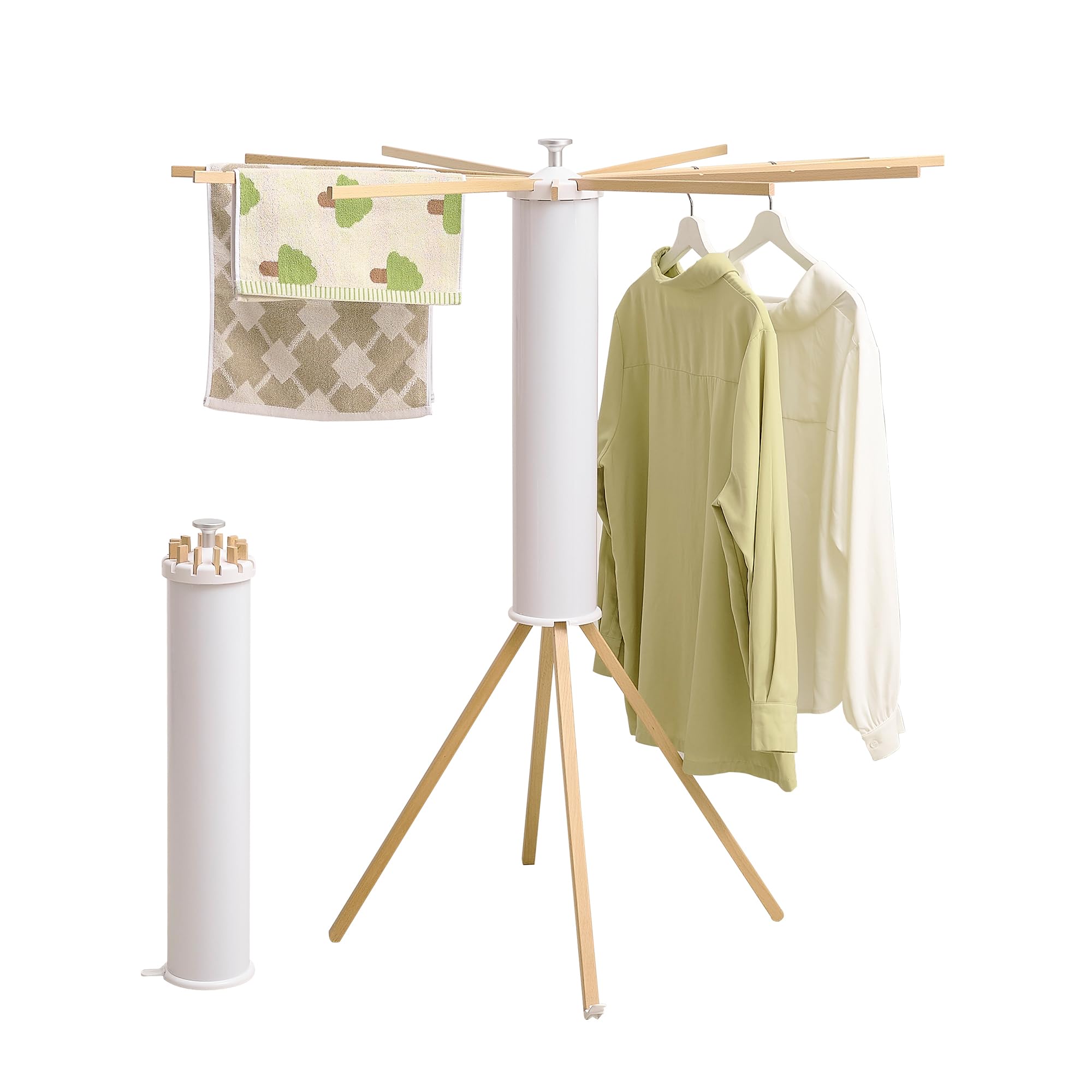 RFOUO Clothes Drying Rack Tripod,Laundry Hanger Dryer Rack,Portable Drying Rack,Outdoor Clothes Rack-Drying Rack Clothing Laundry Bedroom Household Wooden-16rods: 4 Legs Wooden-12rods Standing